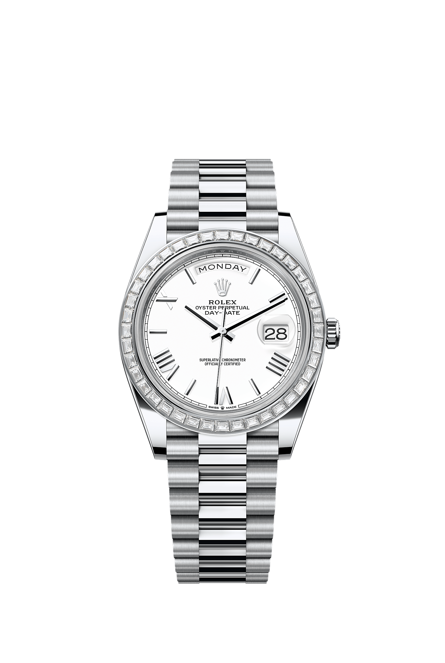 Day-Date 40 40mm 950 Platinum White Diamond Dial Diamond-Set Bezel President Bracelet Self-Winding Watch