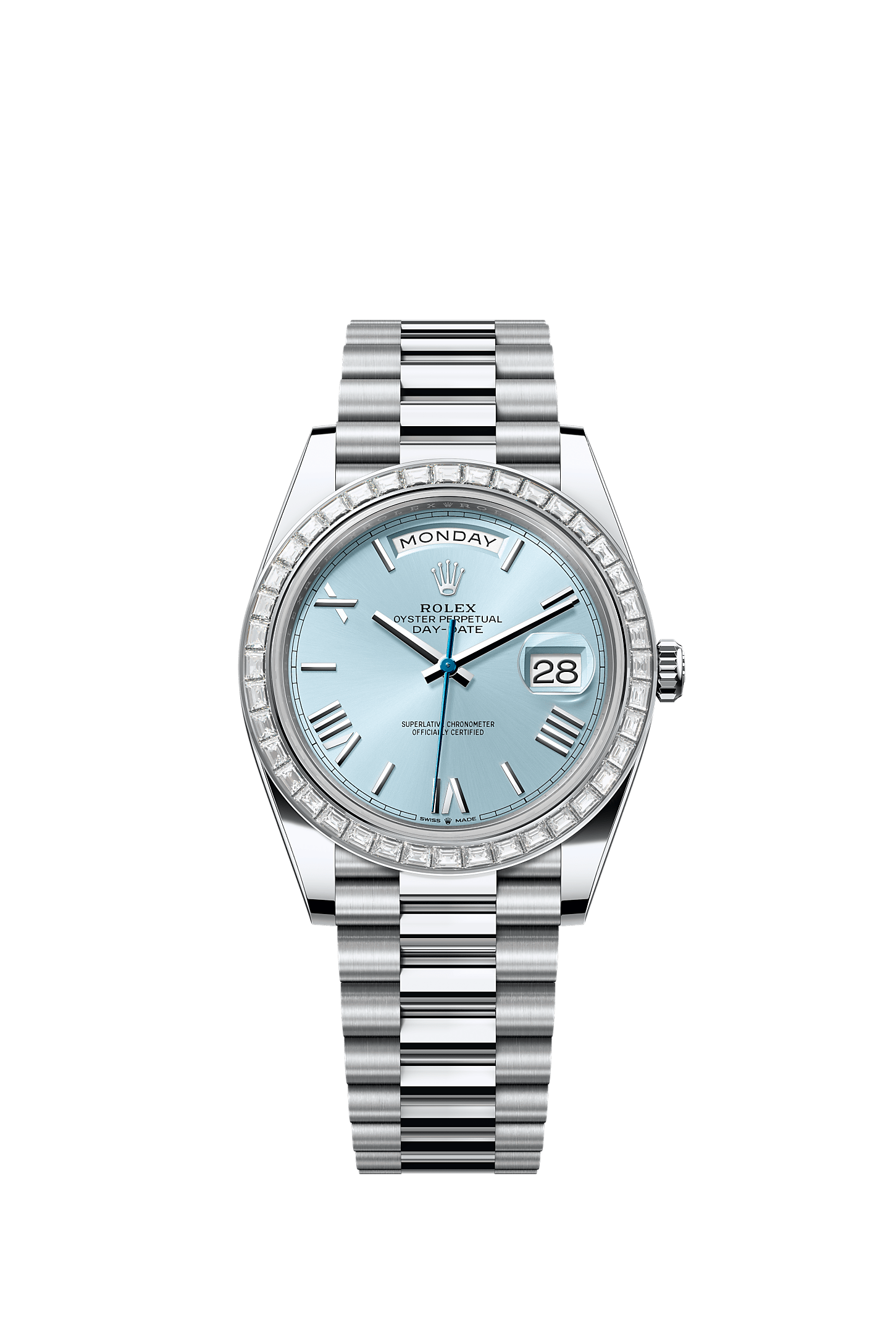 Day-Date 40 40mm 950 Platinum Ice-Blue Diamond Dial Diamond Bezel President Bracelet Self-Winding Watch