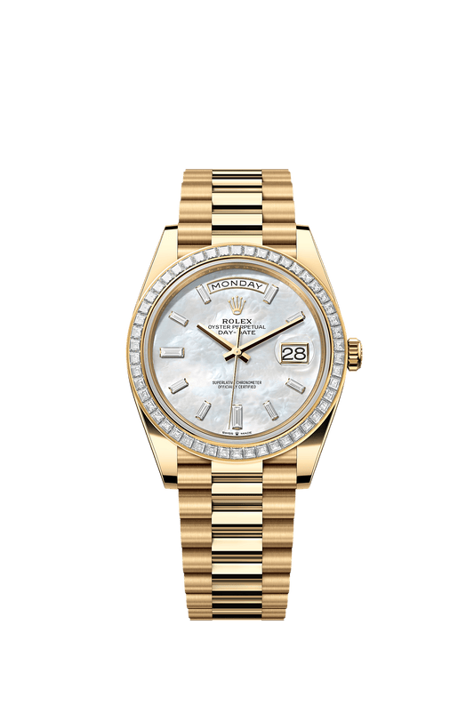 Day-Date 40 Oyster Perpetual Chronometer Watch 40mm 18ct Yellow Gold White Mother-Of-Pearl Diamond Dial President Bracelet