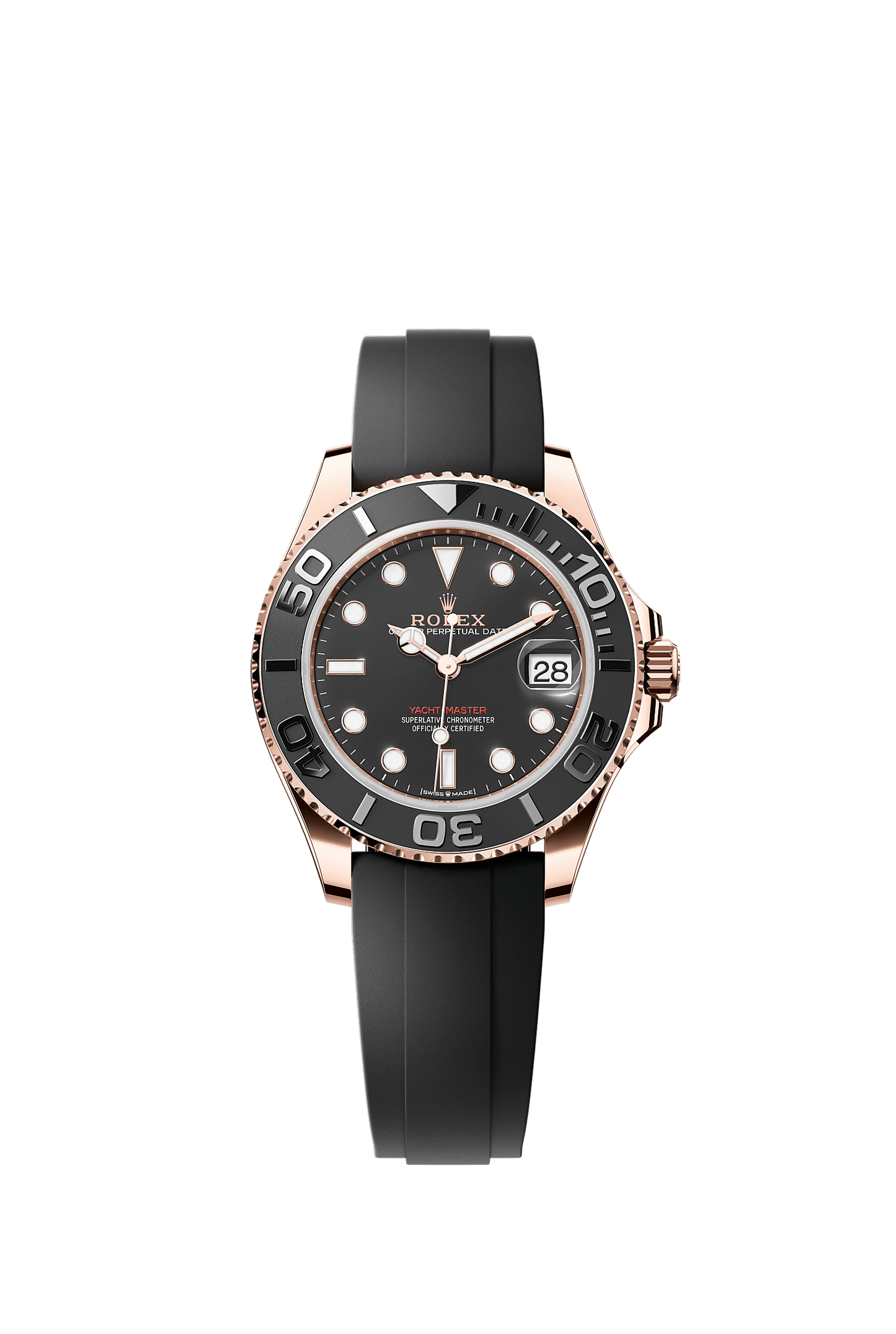 Yacht-Master 37 Oyster Chronometer Watch 37mm 18ct Everose Gold Intense Black Dial Oysterflex Bracelet