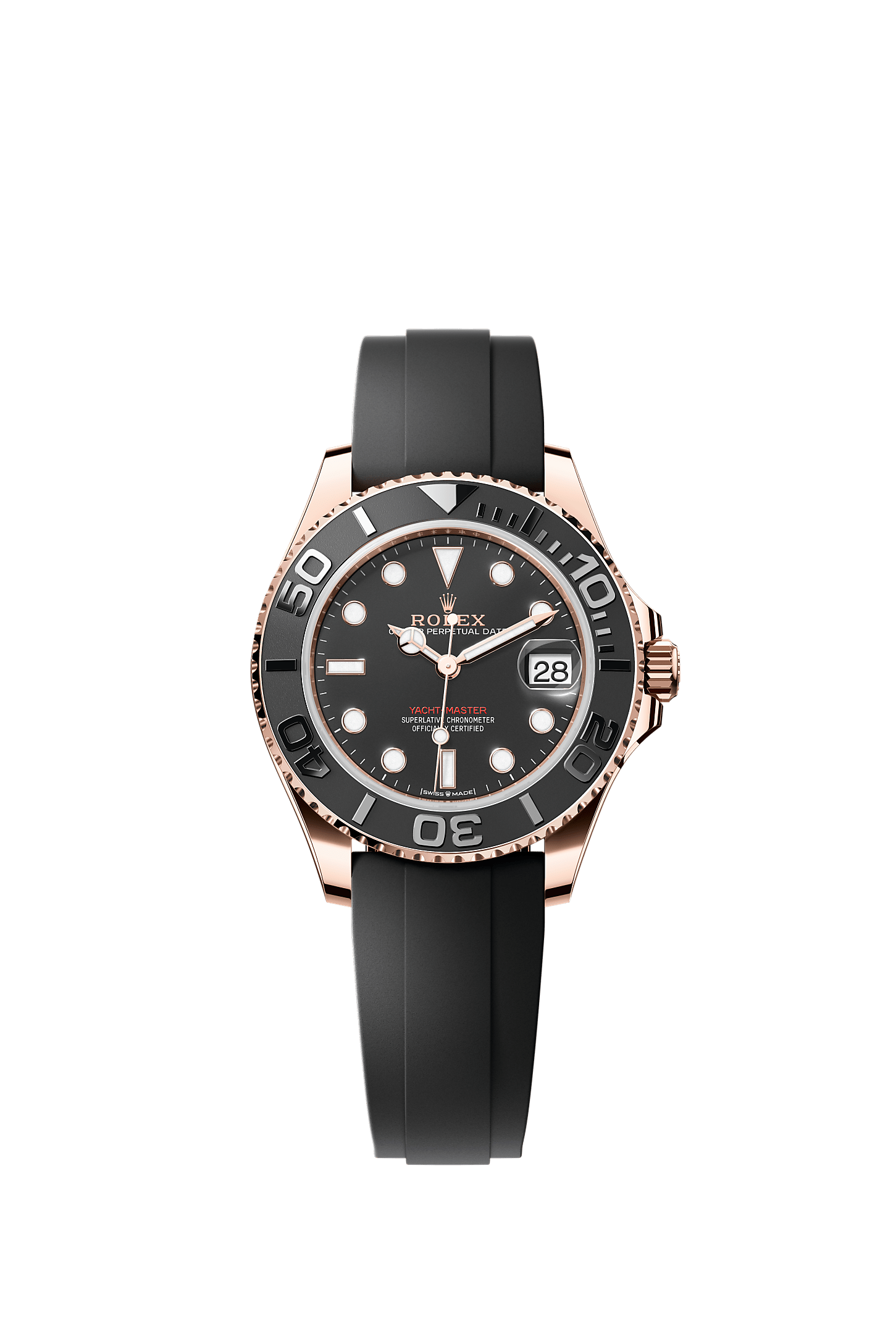 Yacht-Master 37 Oyster Chronometer Watch 37mm 18ct Everose Gold Intense Black Dial Oysterflex Bracelet