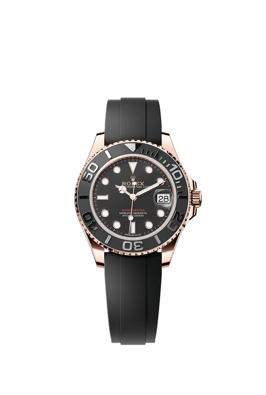 Yacht-Master 37 Oyster Chronometer Watch 37mm 18ct Everose Gold Intense Black Dial Oysterflex Bracelet
