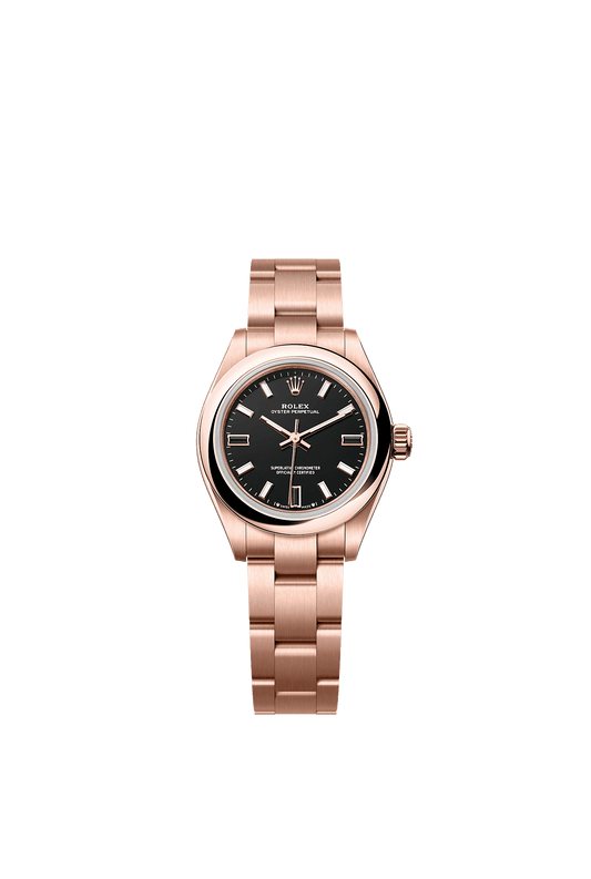 Oyster Perpetual 28 Oyster Chronometer Watch 28mm 18ct Everose Gold Black Dial Oyster Bracelet