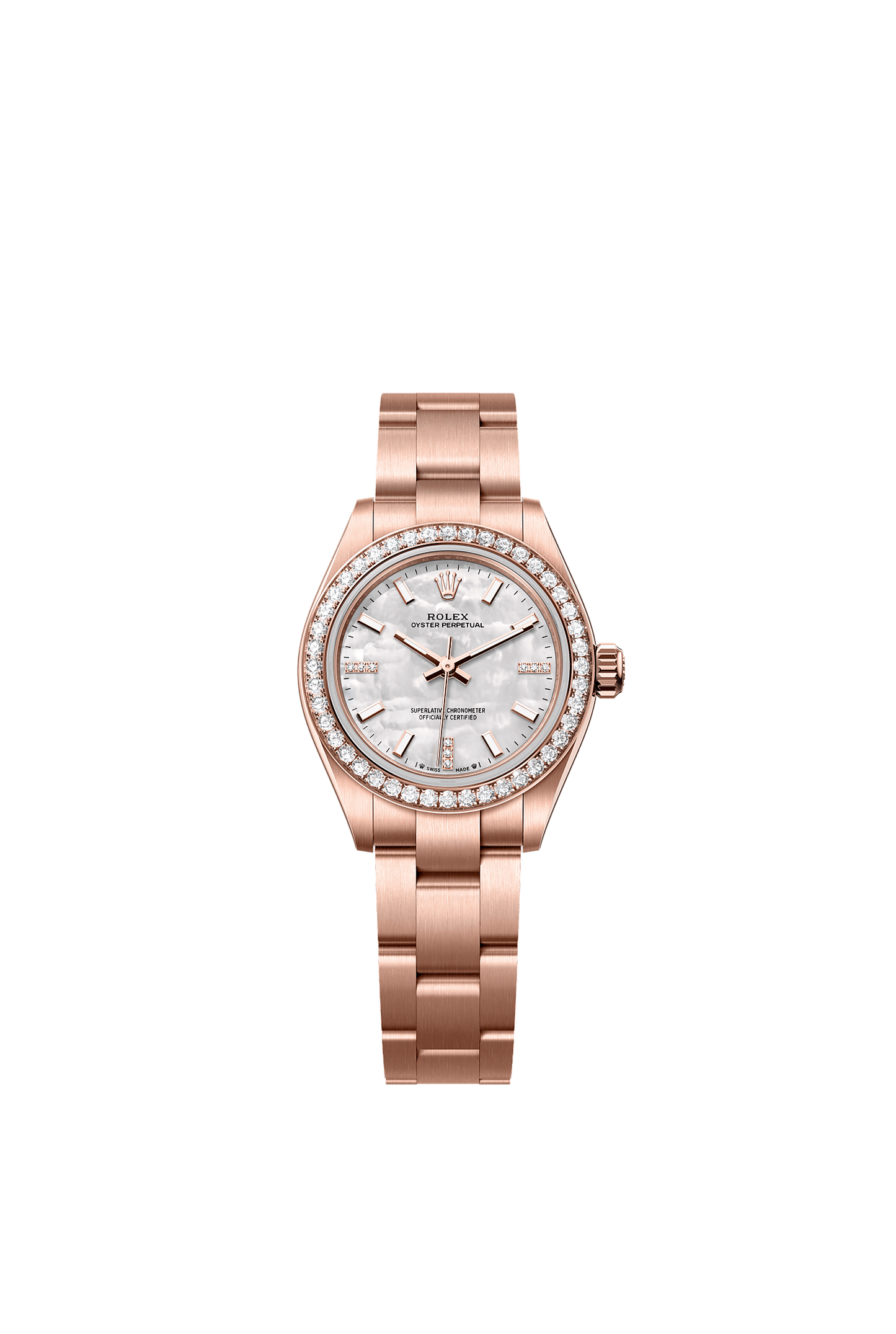 Oyster Perpetual 28 Oyster Chronometer Watch 28mm 18ct Everose Gold White Mother-Of-Pearl Diamond Dial Oyster Bracelet