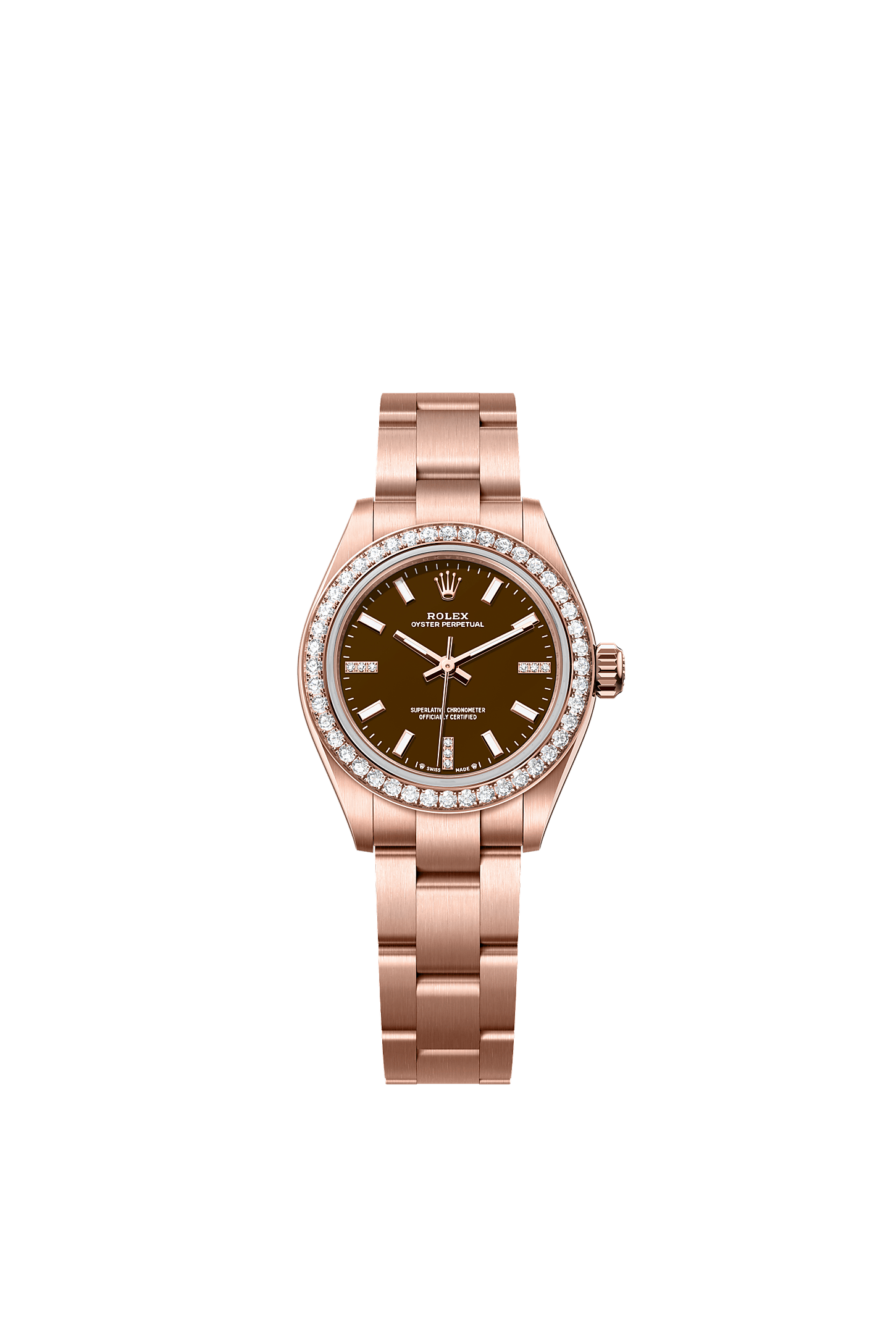 Oyster Perpetual 28 Oyster Chronometer Watch 28mm 18ct Everose Gold Brown Diamond Dial Oyster Bracelet