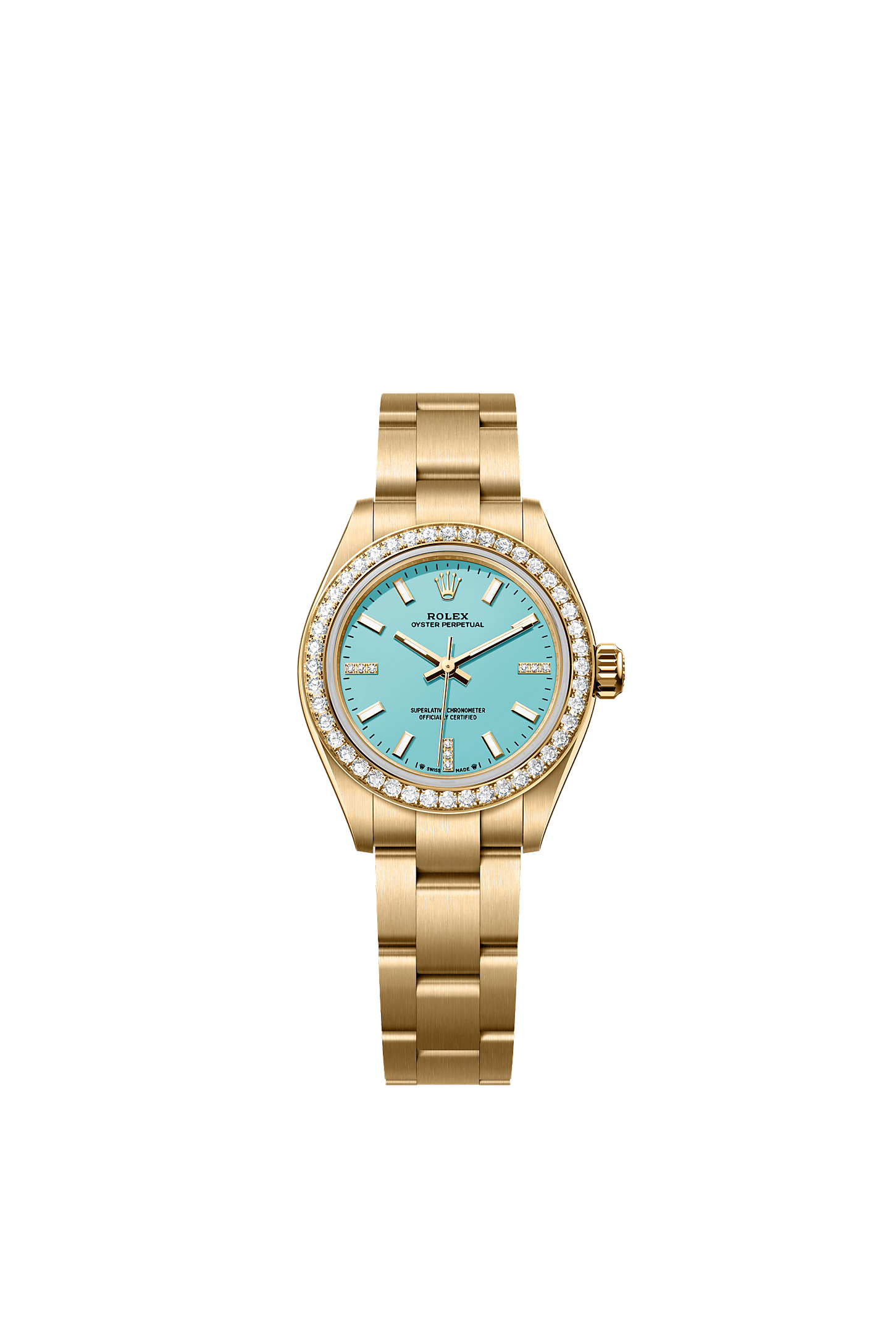 Oyster Perpetual 28 Oyster Chronometer Watch 28mm 18ct Yellow Gold Turquoise Blue Diamond Dial Oyster Bracelet