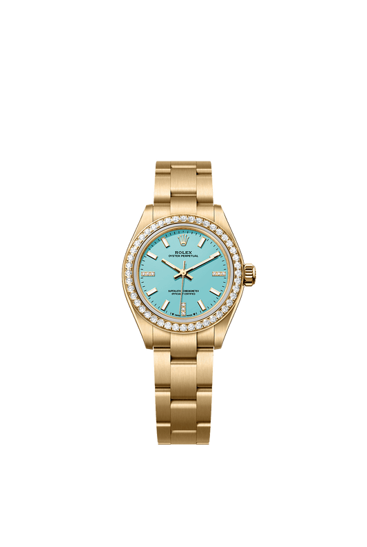 Oyster Perpetual 28 Oyster Chronometer Watch 28mm 18ct Yellow Gold Turquoise Blue Diamond Dial Oyster Bracelet