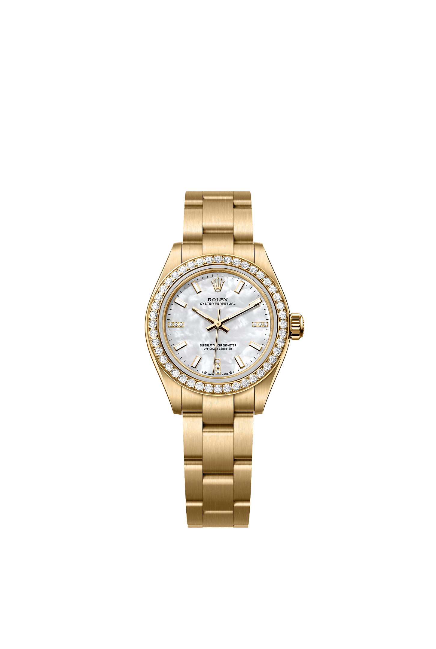 Oyster Perpetual 28 Oyster Chronometer Watch 28mm 18ct Yellow Gold White Mother-Of-Pearl Diamond Dial Oyster Bracelet