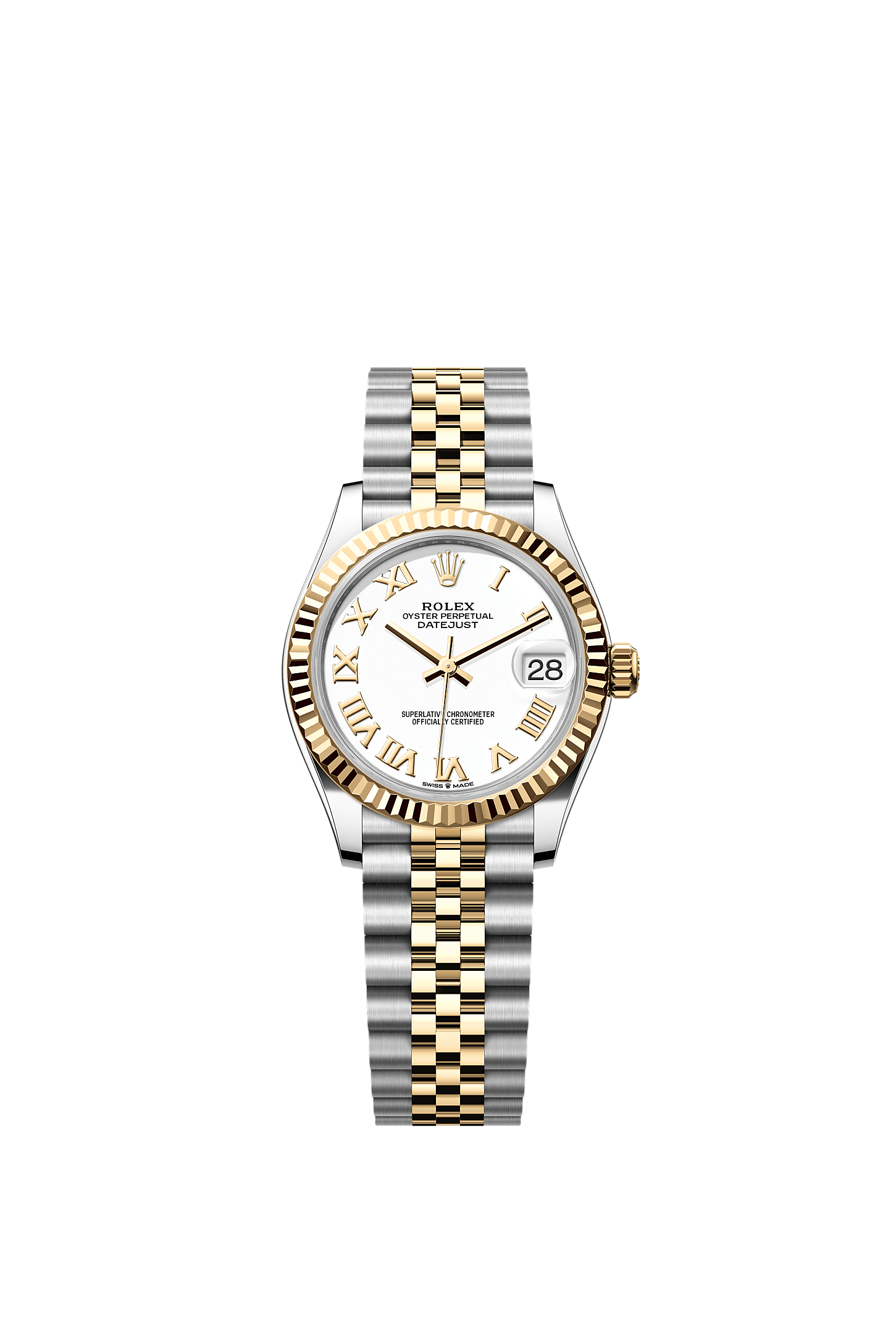Datejust 31 Oystersteel Yellow Gold White Dial Fluted Bezel Jubilee Bracelet 31mm Self-Winding Watch