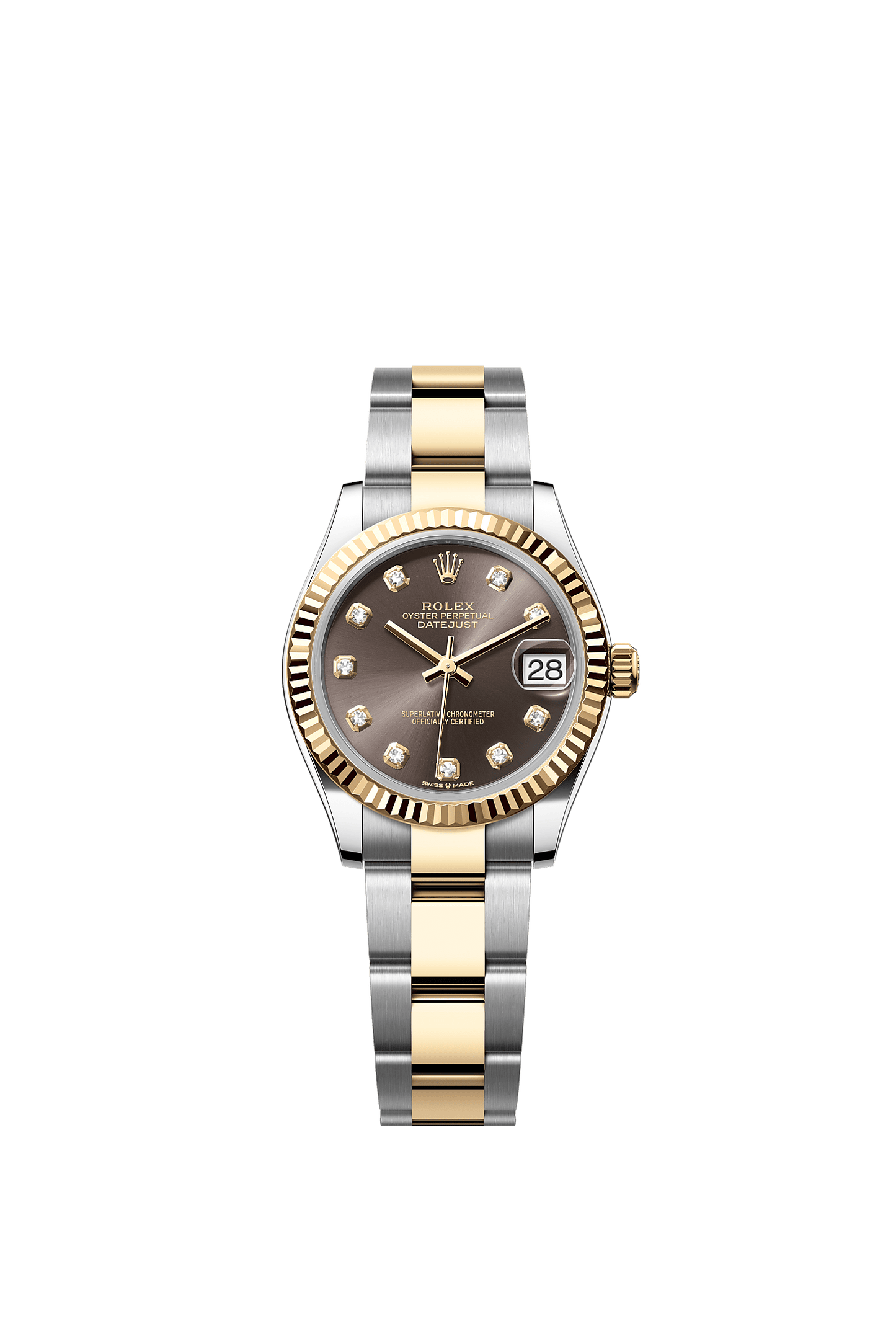 Datejust 31 Oystersteel Yellow Gold Dark Grey Diamond Dial Fluted Bezel Oyster Bracelet 31mm Self-Winding Watch