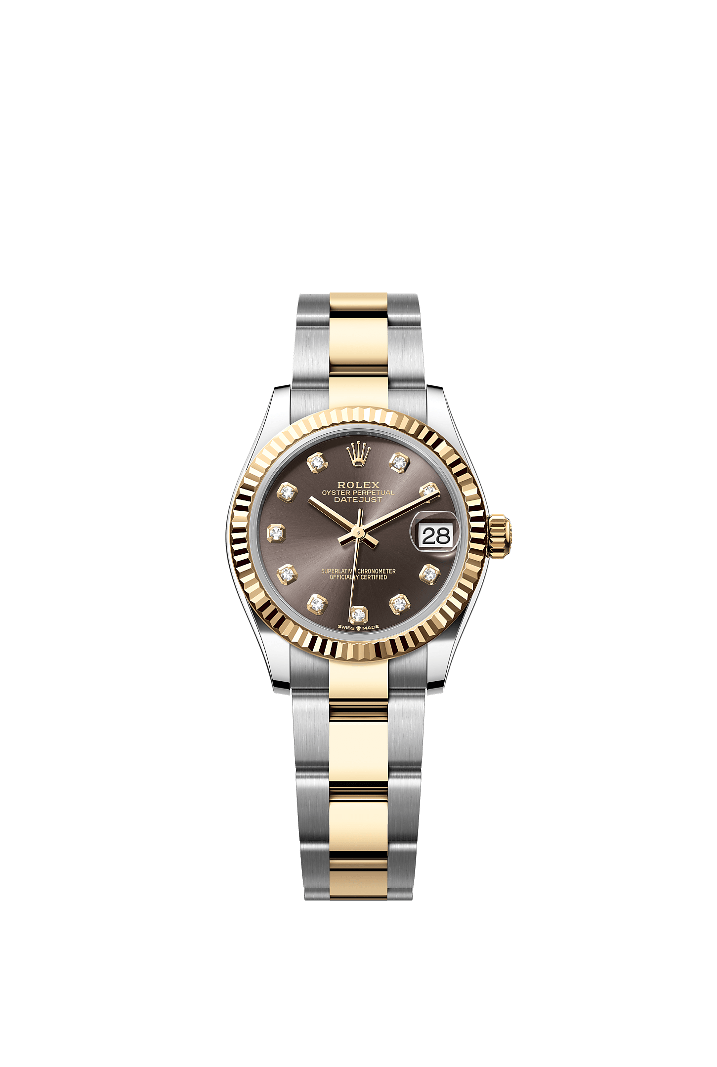 Datejust 31 Oystersteel Yellow Gold Dark Grey Diamond Dial Fluted Bezel Oyster Bracelet 31mm Self-Winding Watch