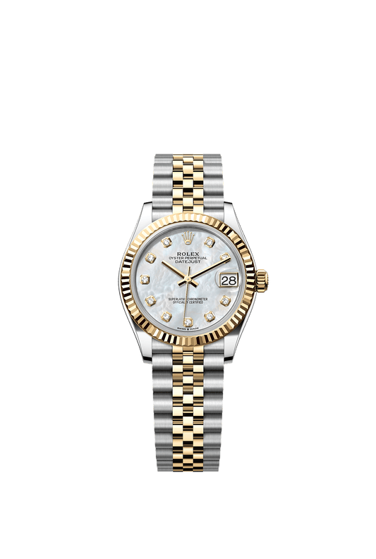 Datejust 31 Oystersteel Yellow Gold White Mother-Of-Pearl Diamond Dial Fluted Bezel Jubilee Bracelet 31mm Self-Winding Watch