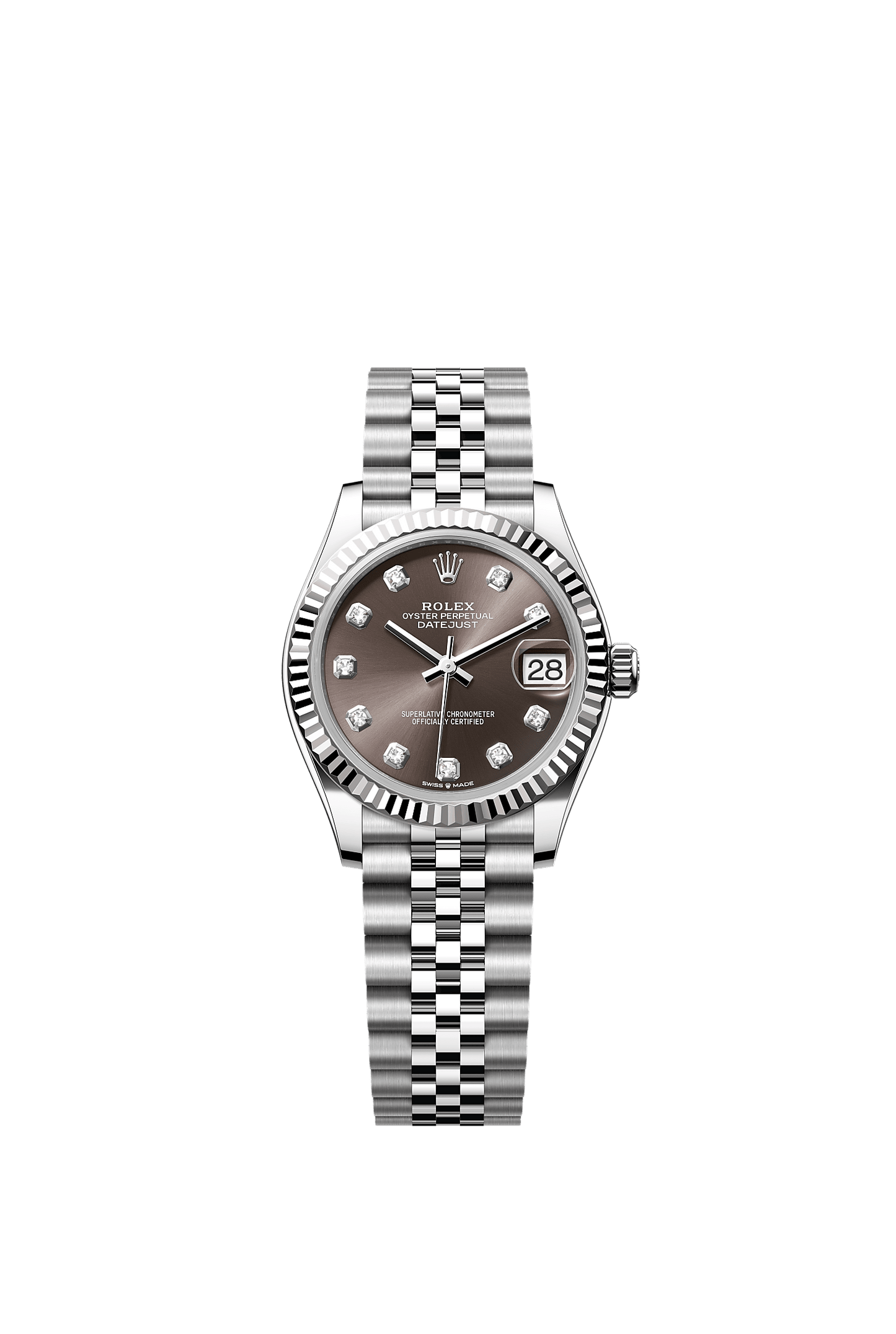 Datejust 31 Oystersteel White Gold Dark Grey Diamond Dial Fluted Bezel Jubilee Bracelet 31mm Self-Winding Watch