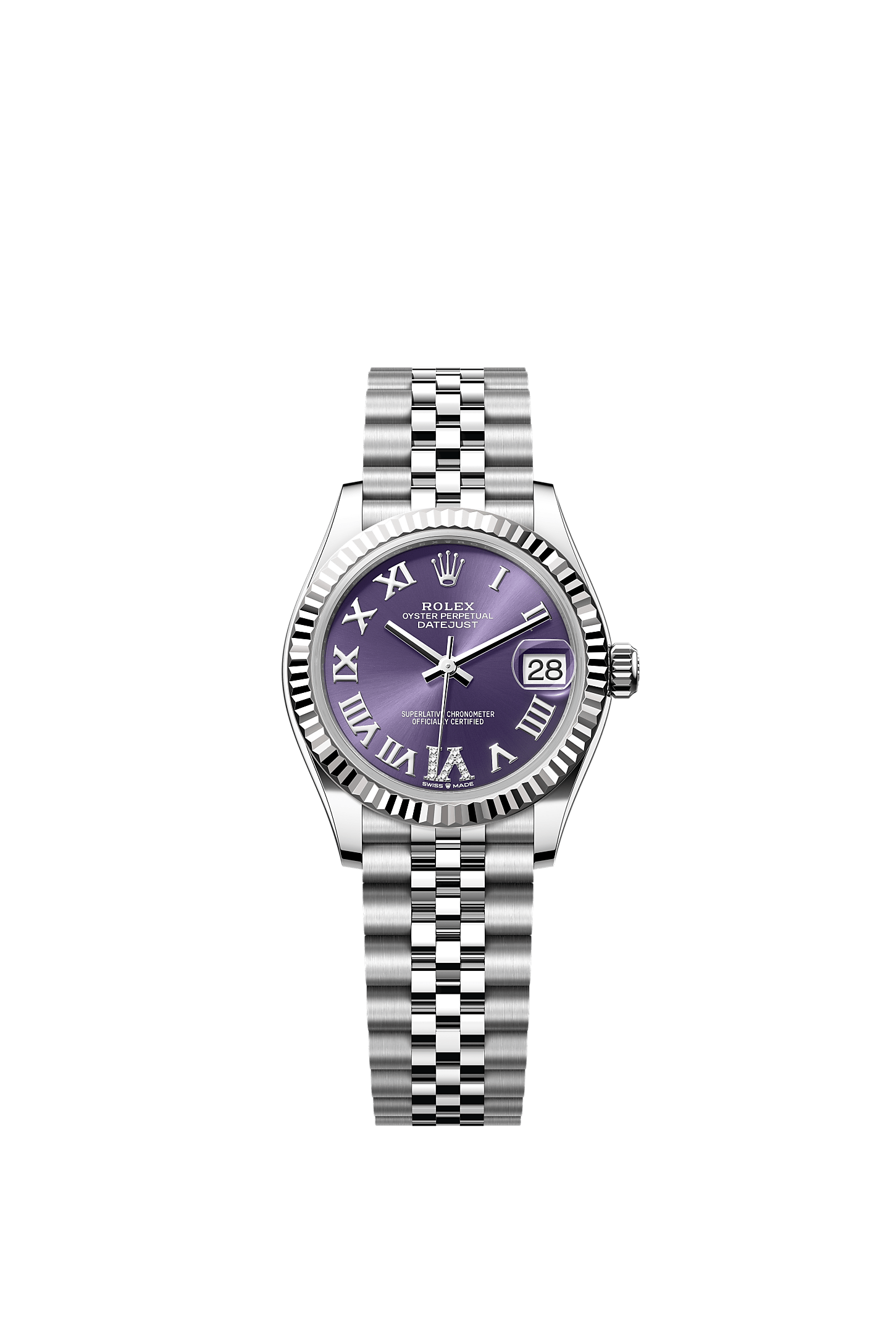 Datejust 31 Oystersteel White Gold Aubergine Diamond Dial Jubilee Bracelet 31mm Self-Winding Watch