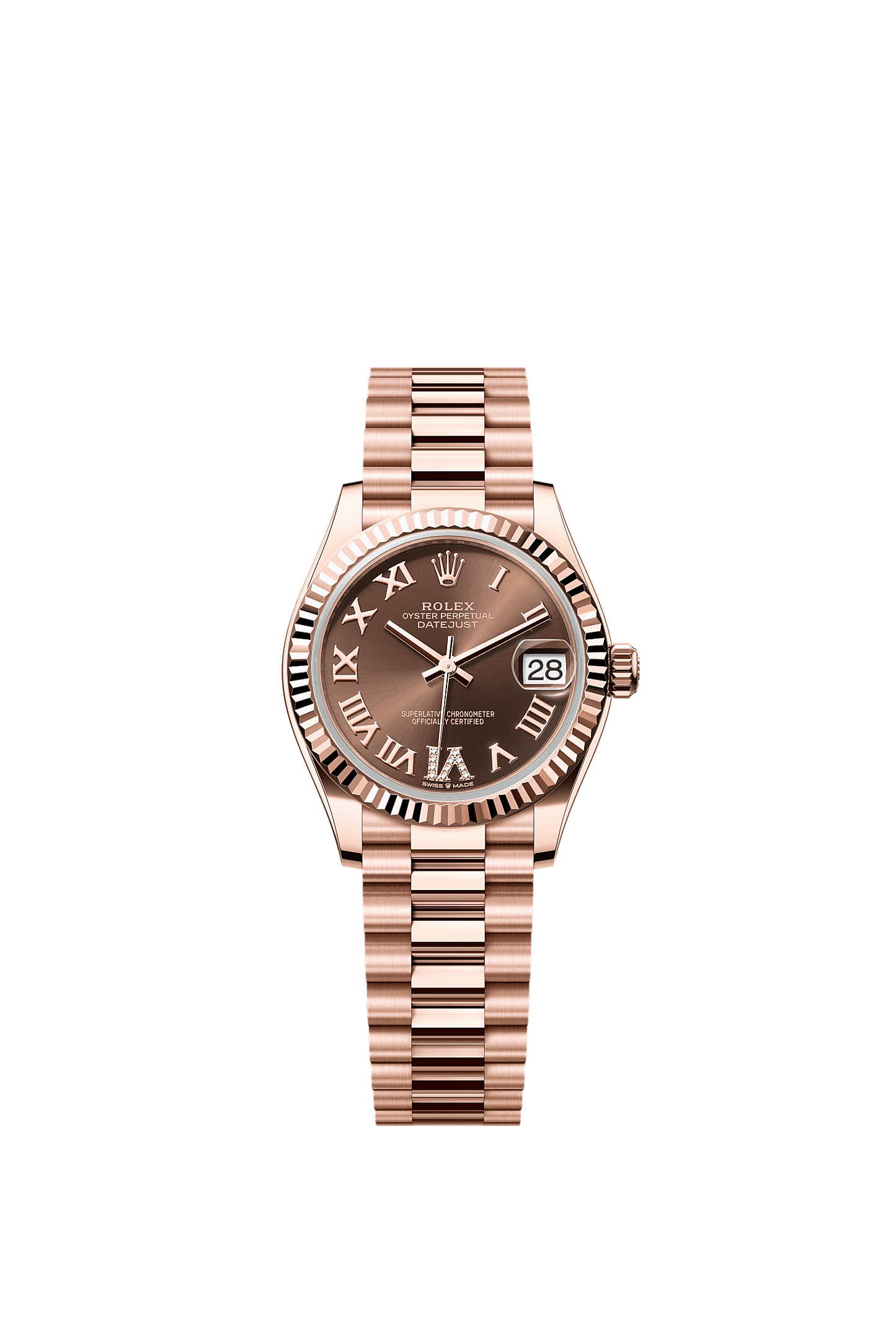 Datejust 31 Oyster Chronometer Watch 31mm 18ct Everose Gold Chocolate Diamond Dial