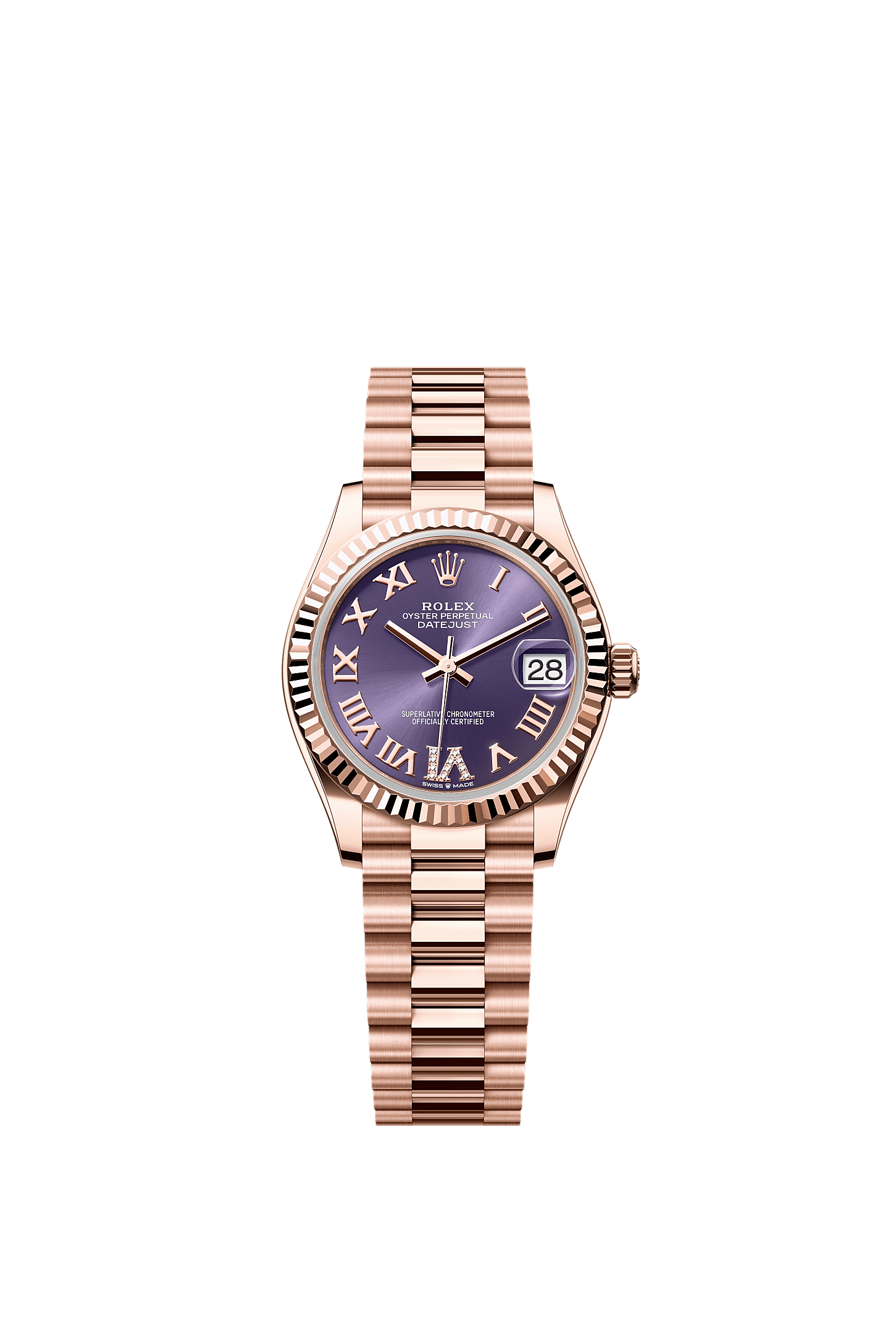 Datejust 31 Oyster Chronometer Watch 31mm 18ct Everose Gold Aubergine Diamond Dial