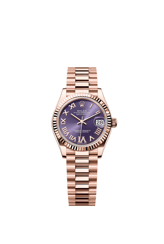 Datejust 31 Oyster Chronometer Watch 31mm 18ct Everose Gold Aubergine Diamond Dial