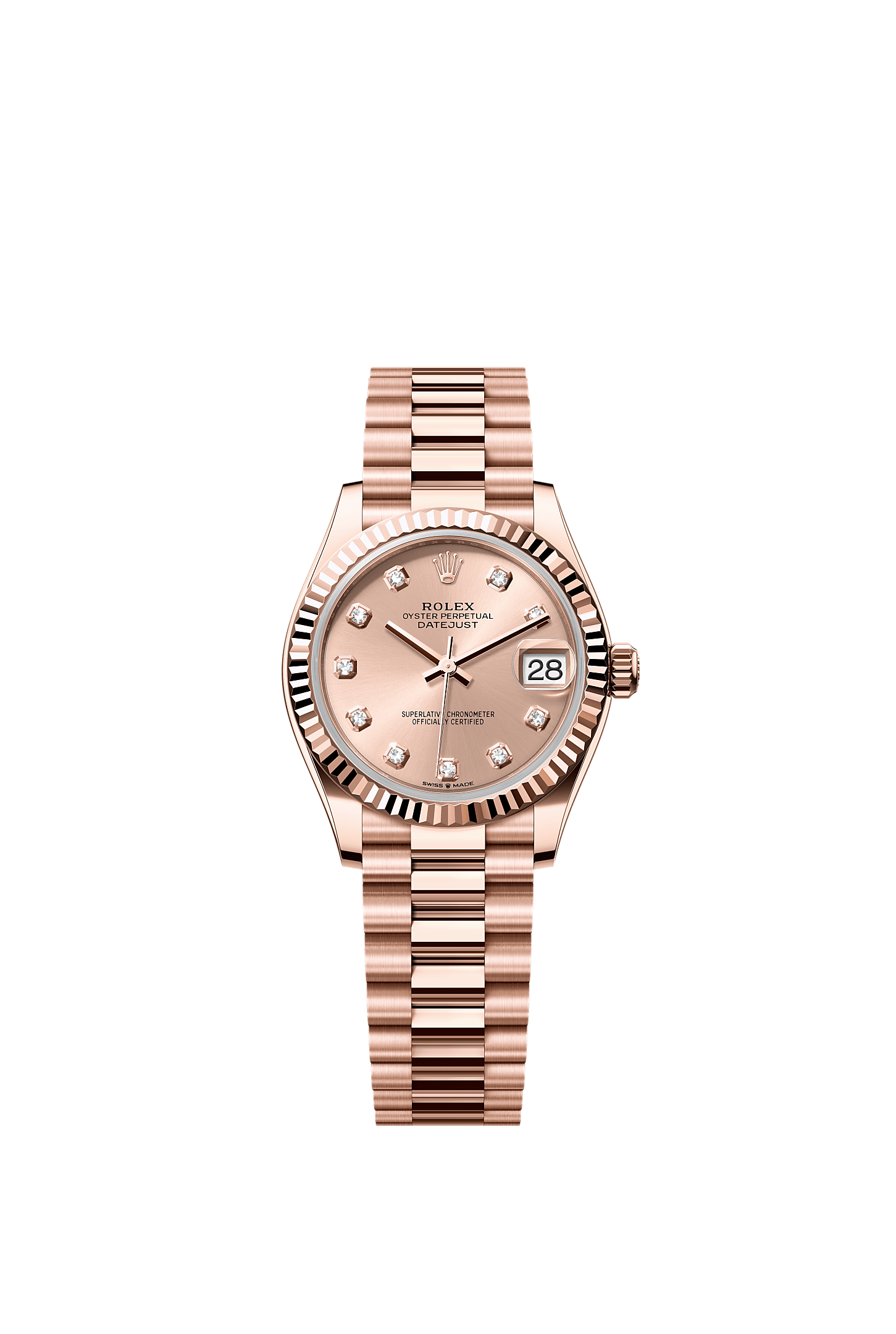 Datejust 31 Oyster Chronometer Watch 31mm 18ct Everose Gold Rosé Diamond Dial President Bracelet