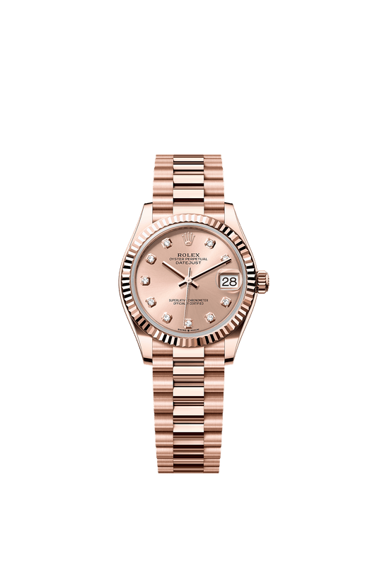 Datejust 31 Oyster Chronometer Watch 31mm 18ct Everose Gold Rosé Diamond Dial President Bracelet