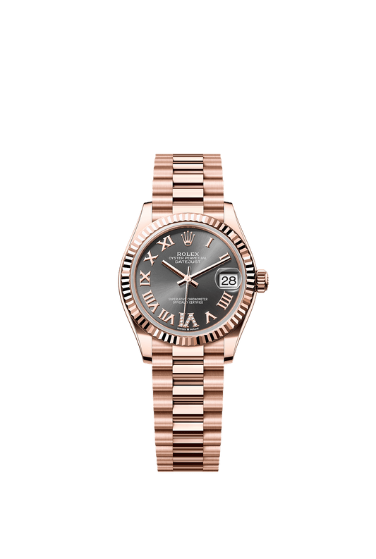 Datejust 31 Oyster Chronometer Watch 31mm 18ct Everose Gold Slate Diamond Dial President Bracelet