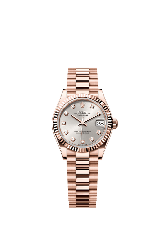 Datejust 31 Oyster Chronometer Watch 31mm 18ct Everose Gold Silver Diamond Dial President Bracelet