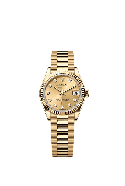 Datejust 31 Oyster Chronometer Watch 31mm 18ct Yellow Gold Champagne Diamond Dial President Bracelet
