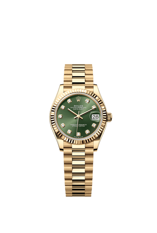 Datejust 31 Oyster Chronometer Watch 31mm 18ct Yellow Gold Olive Green Diamond Dial President Bracelet