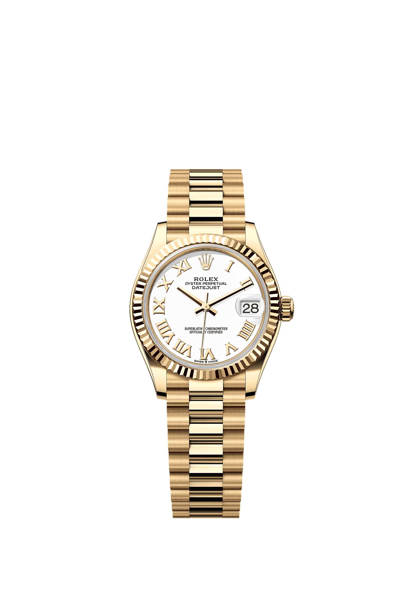 Datejust 31 Oyster Chronometer Watch 31mm 18ct Yellow Gold White Lacquer Dial President Bracelet