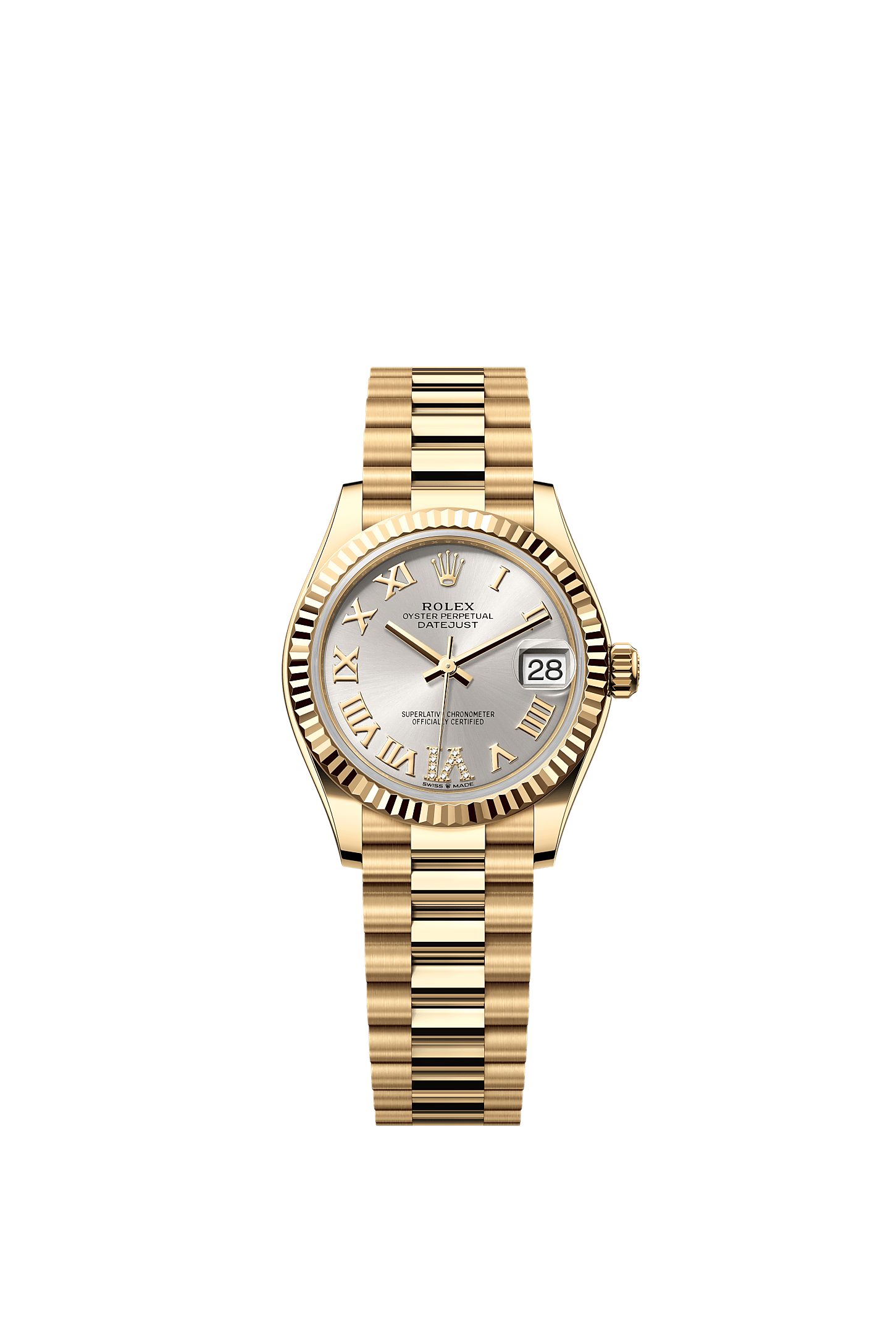 Datejust 31 Oyster Chronometer Watch 31mm 18ct Yellow Gold Silver Diamond Dial