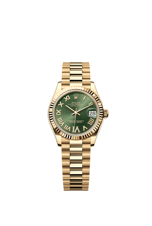Datejust 31 Oyster Chronometer Watch 31mm 18ct Yellow Gold Olive Green Diamond Dial President Bracelet