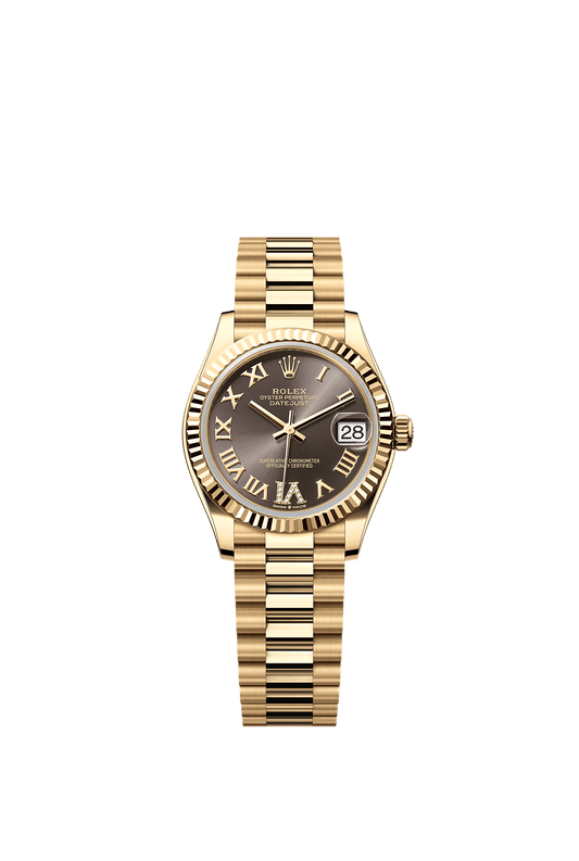 Datejust 31 Oyster Chronometer Watch 31mm 18ct Yellow Gold Dark Grey Diamond Dial President Bracelet