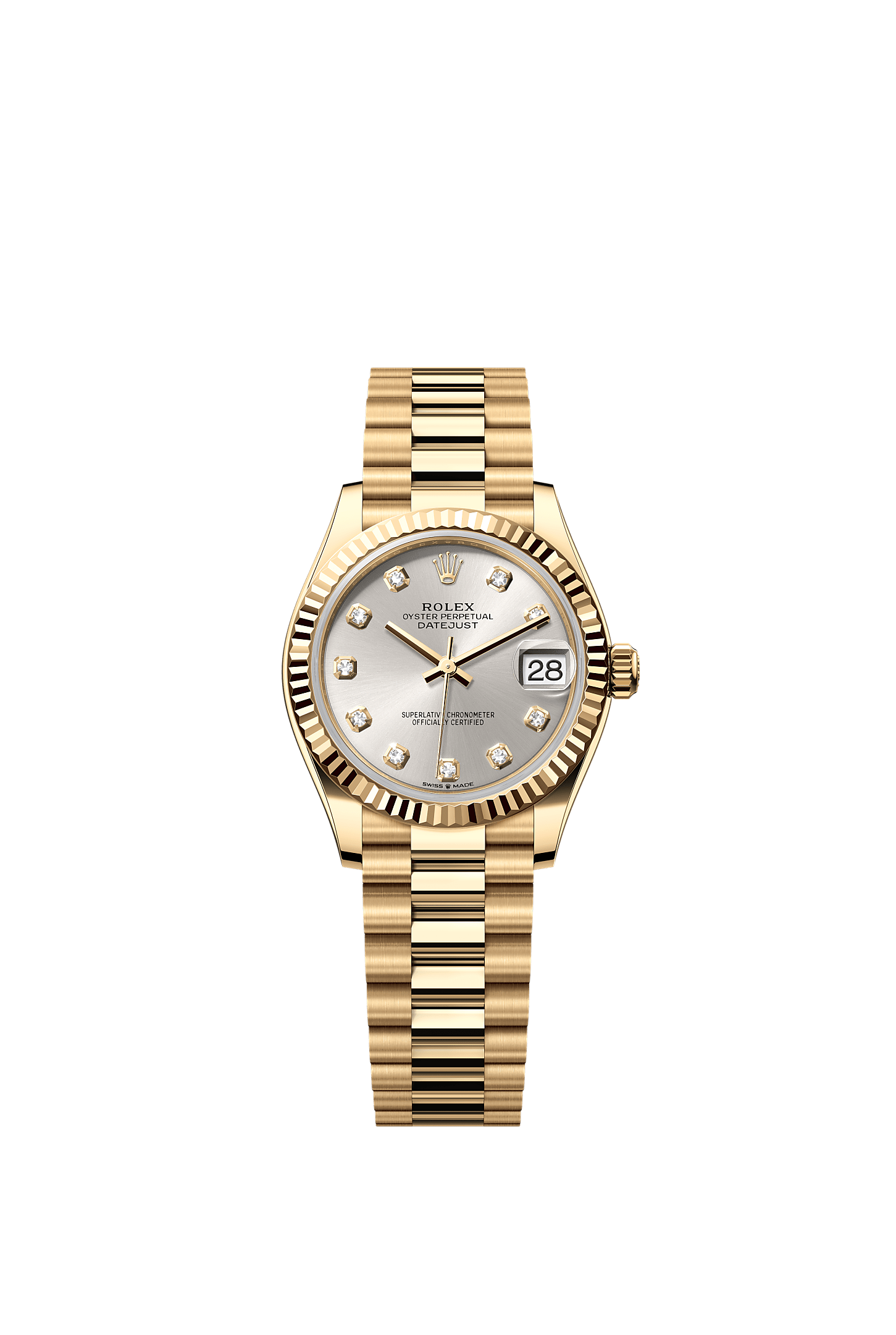 Datejust 31 Oyster Chronometer Watch 31mm 18ct Yellow Gold Silver Diamond Dial
