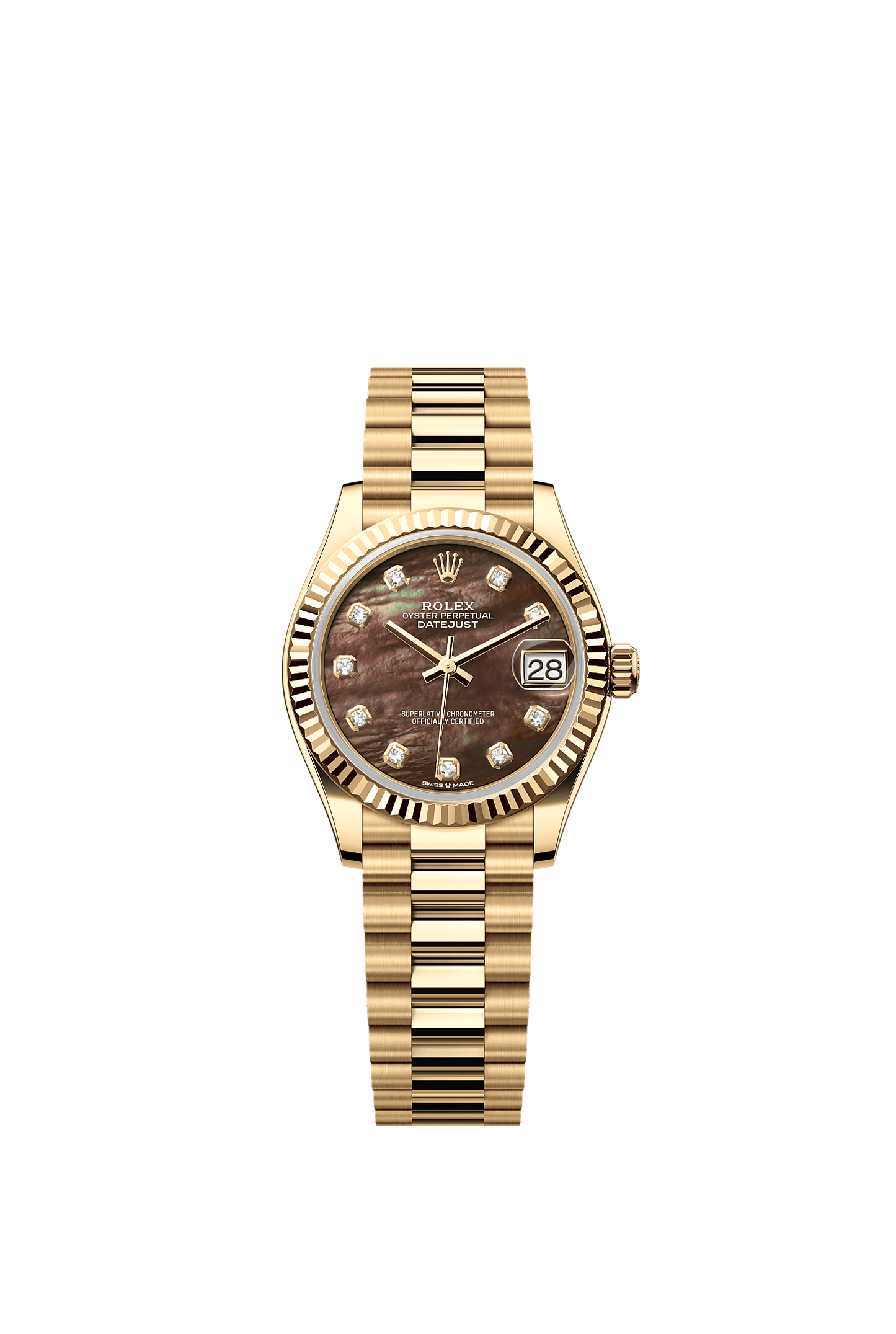 Datejust 31 Oyster Chronometer Watch 31mm 18ct Yellow Gold Black Mother-Of-Pearl Diamond Dial