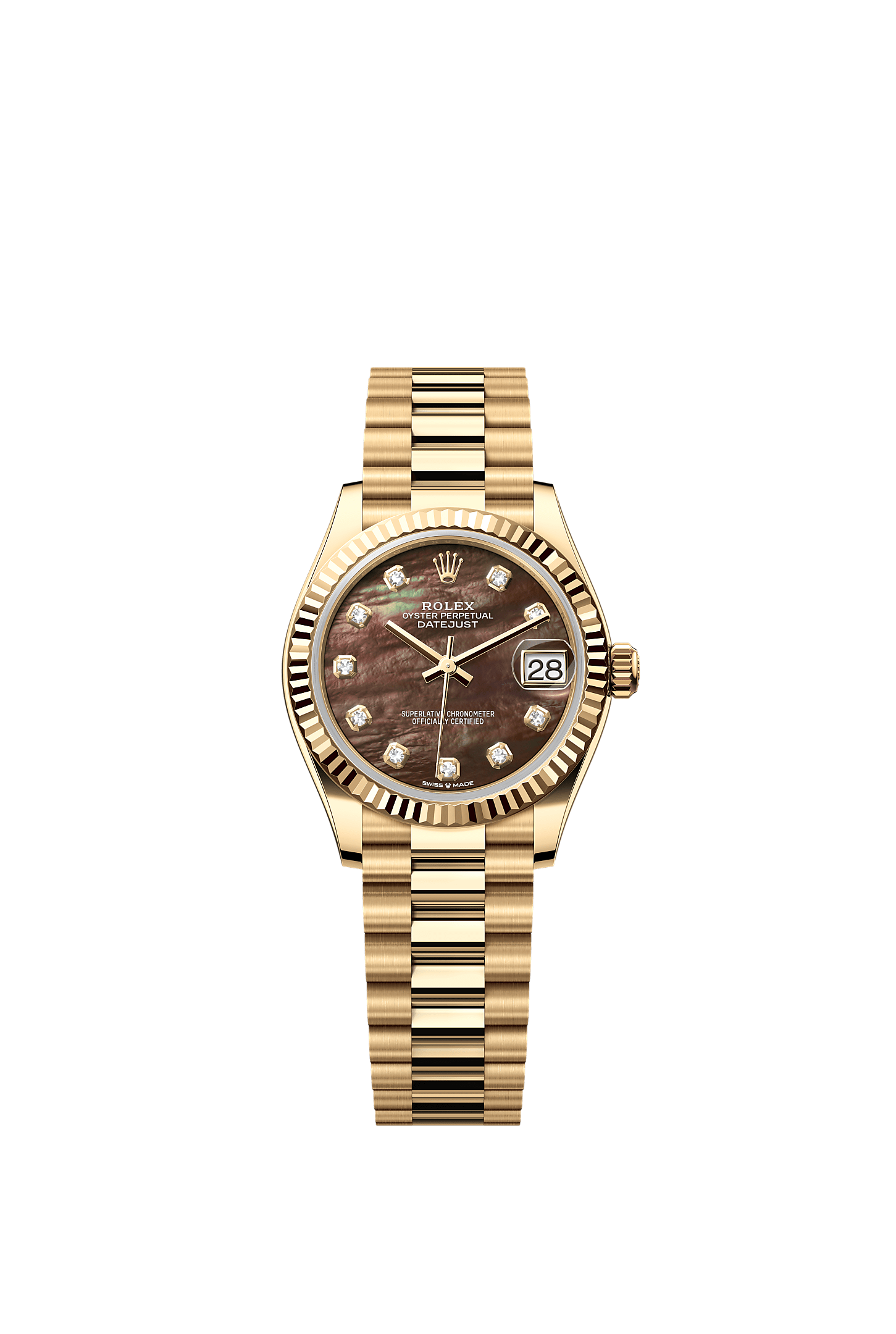 Datejust 31 Oyster Chronometer Watch 31mm 18ct Yellow Gold Black Mother-Of-Pearl Diamond Dial