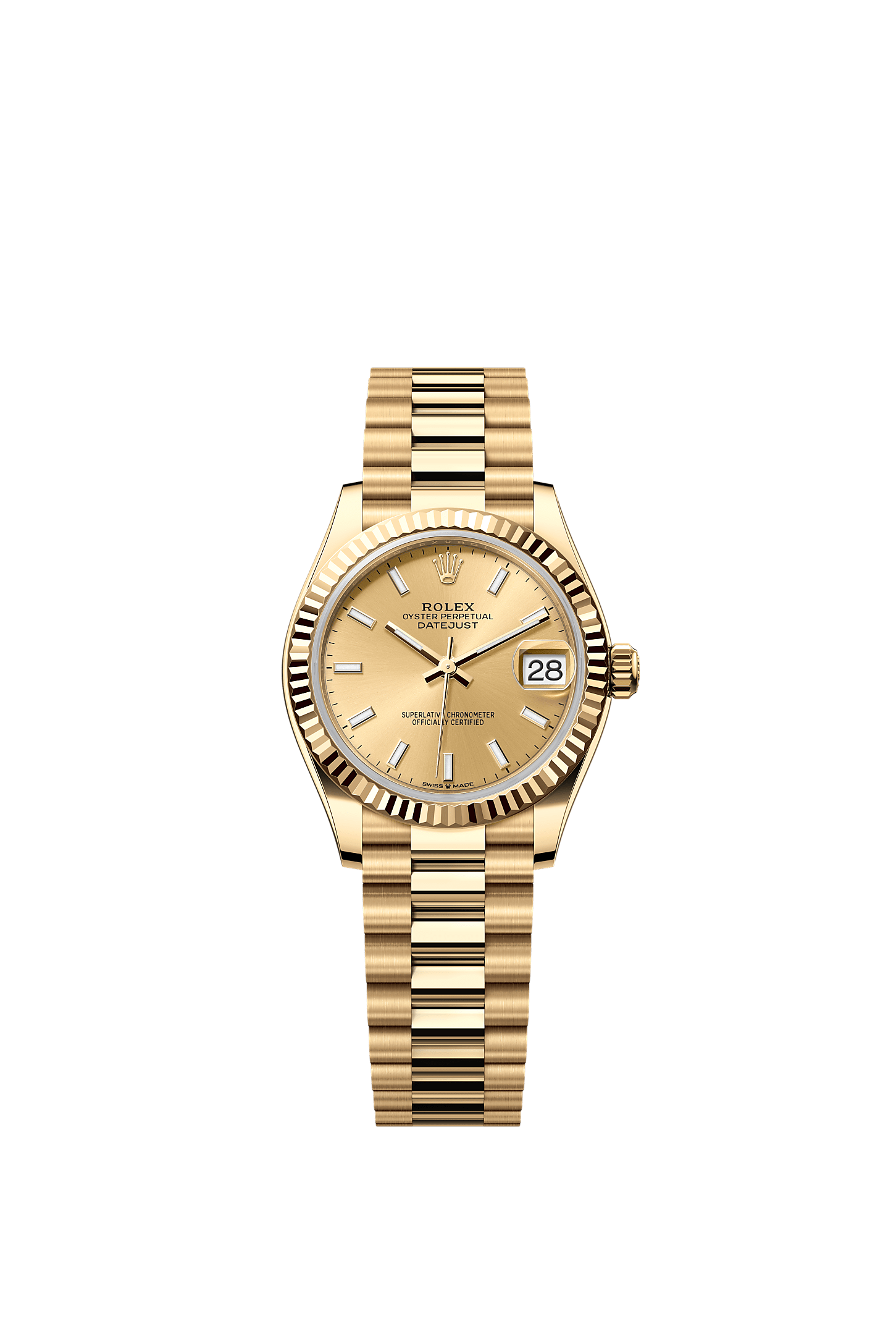 Datejust 31 Oyster Chronometer Watch 31mm 18ct Yellow Gold Champagne Dial President Bracelet