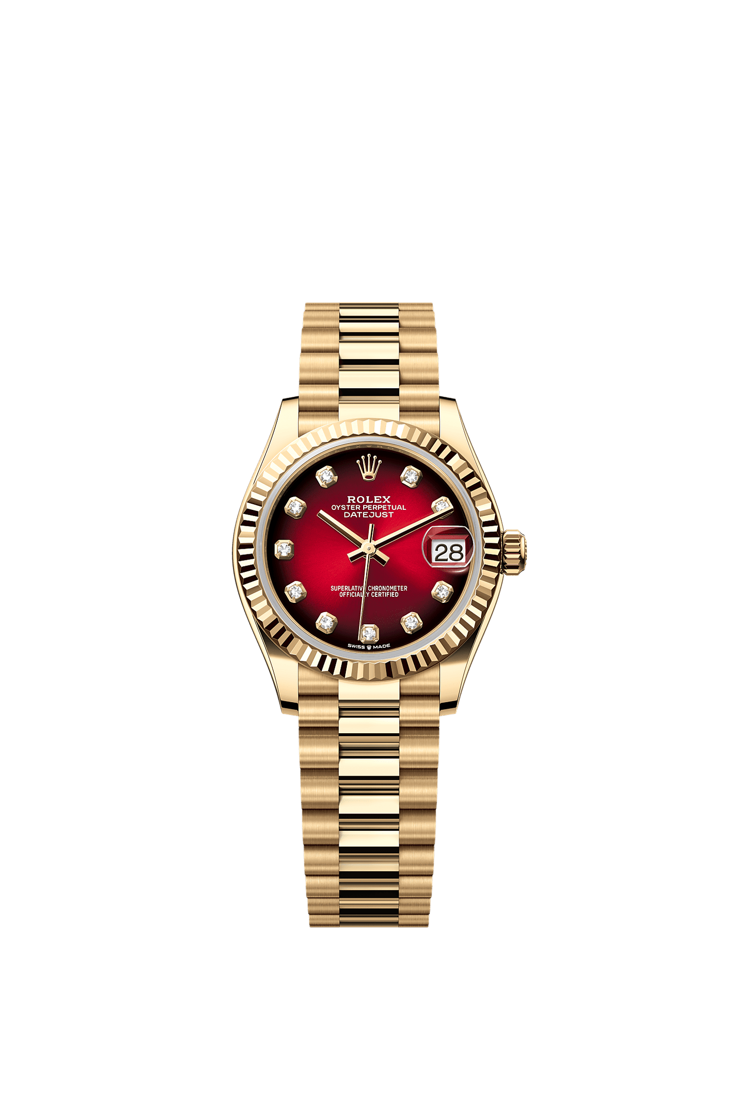 Datejust 31 Oyster Chronometer Watch 31mm 18ct Yellow Gold Red Ombré Diamond Dial