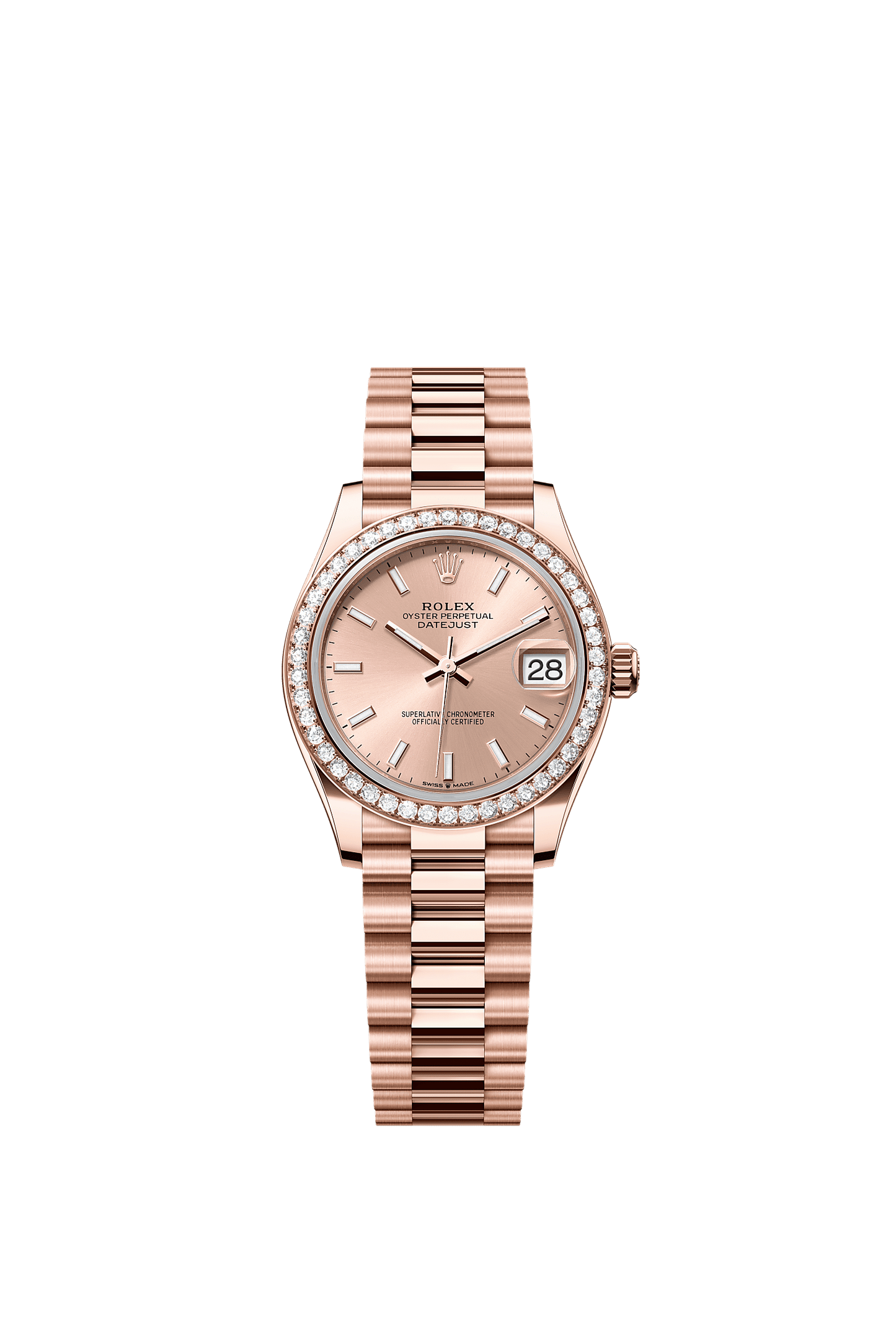 Datejust 31 Oyster Chronometer Watch 31mm 18ct Everose Gold Diamond-Set Bezel Rosé Dial