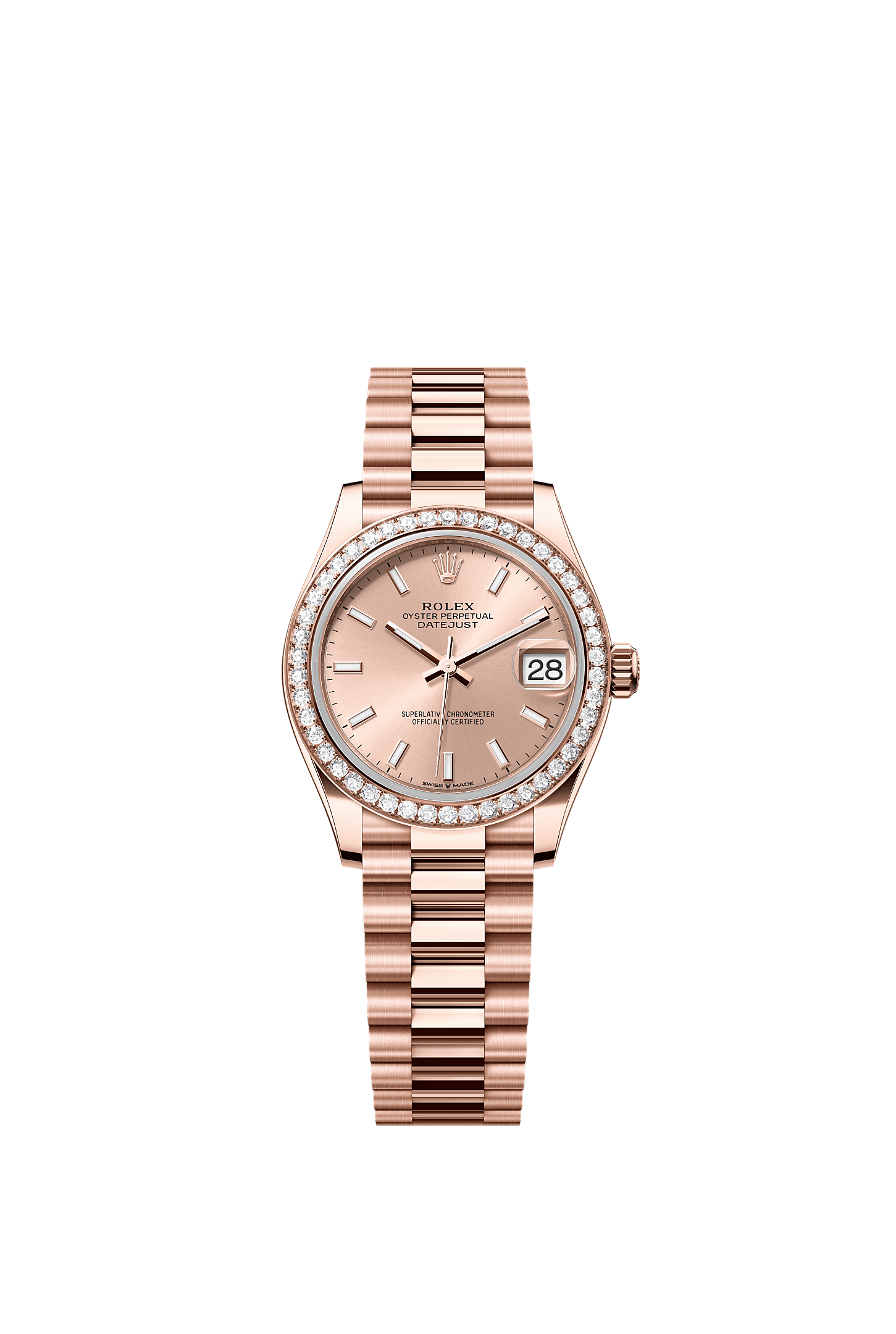 Datejust 31 Oyster Chronometer Watch 31mm 18ct Everose Gold Diamond-Set Bezel Rosé Dial