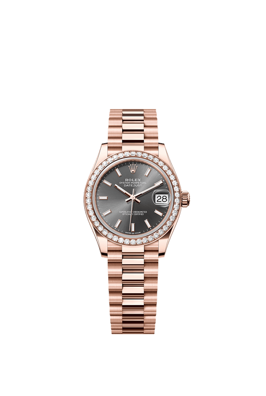 Datejust 31 Oyster Chronometer Watch 31mm 18ct Everose Gold Slate Diamond Dial President Bracelet