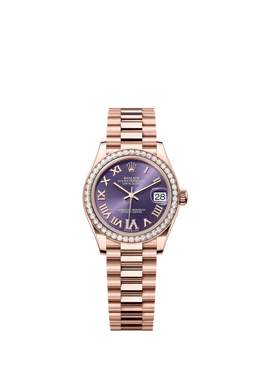 Datejust 31 Oyster Chronometer Watch 31mm 18ct Everose Gold Aubergine Diamond Dial President Bracelet