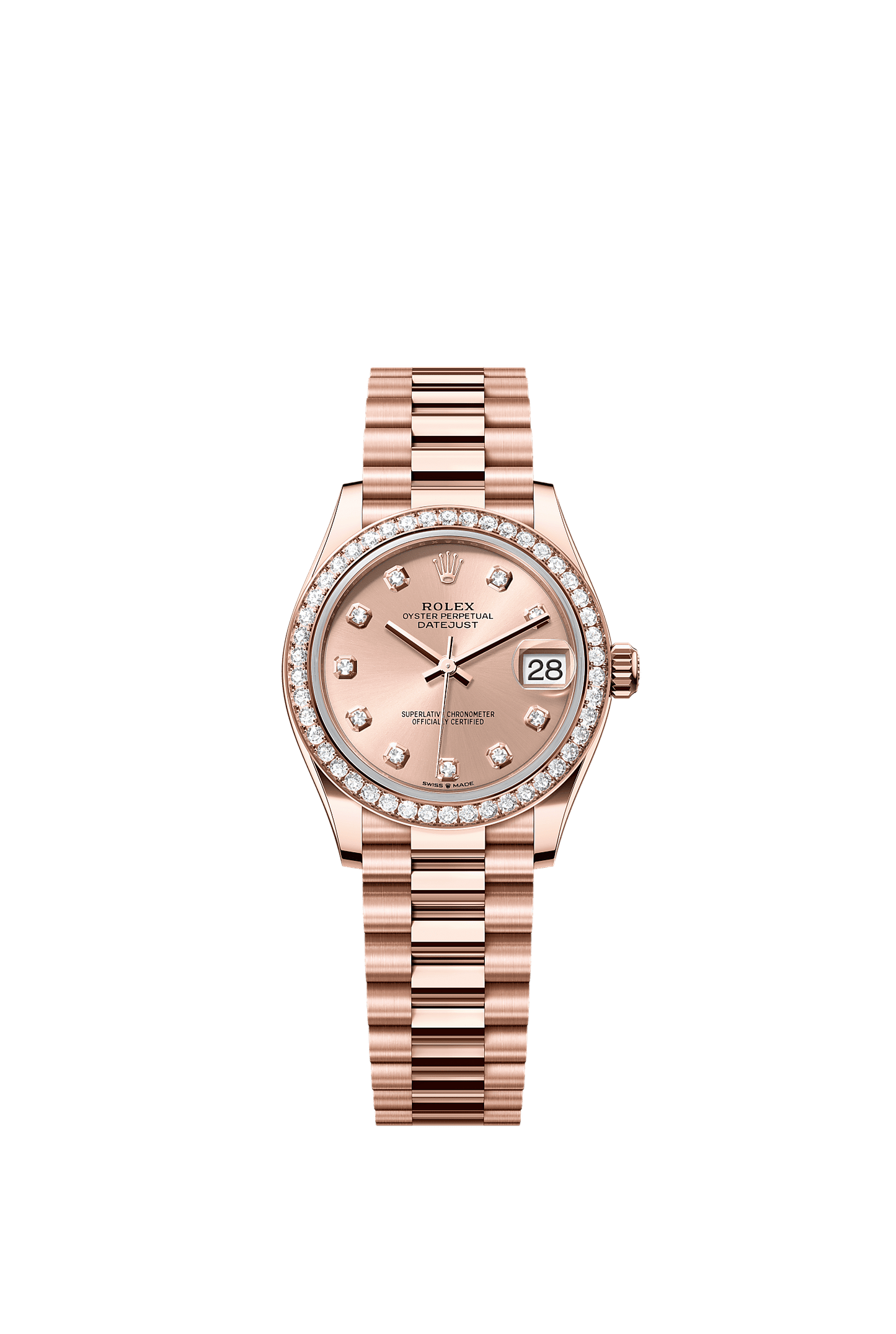 Datejust 31 Oyster Chronometer Watch 31mm 18ct Everose Gold Rosé Diamond Dial President Bracelet