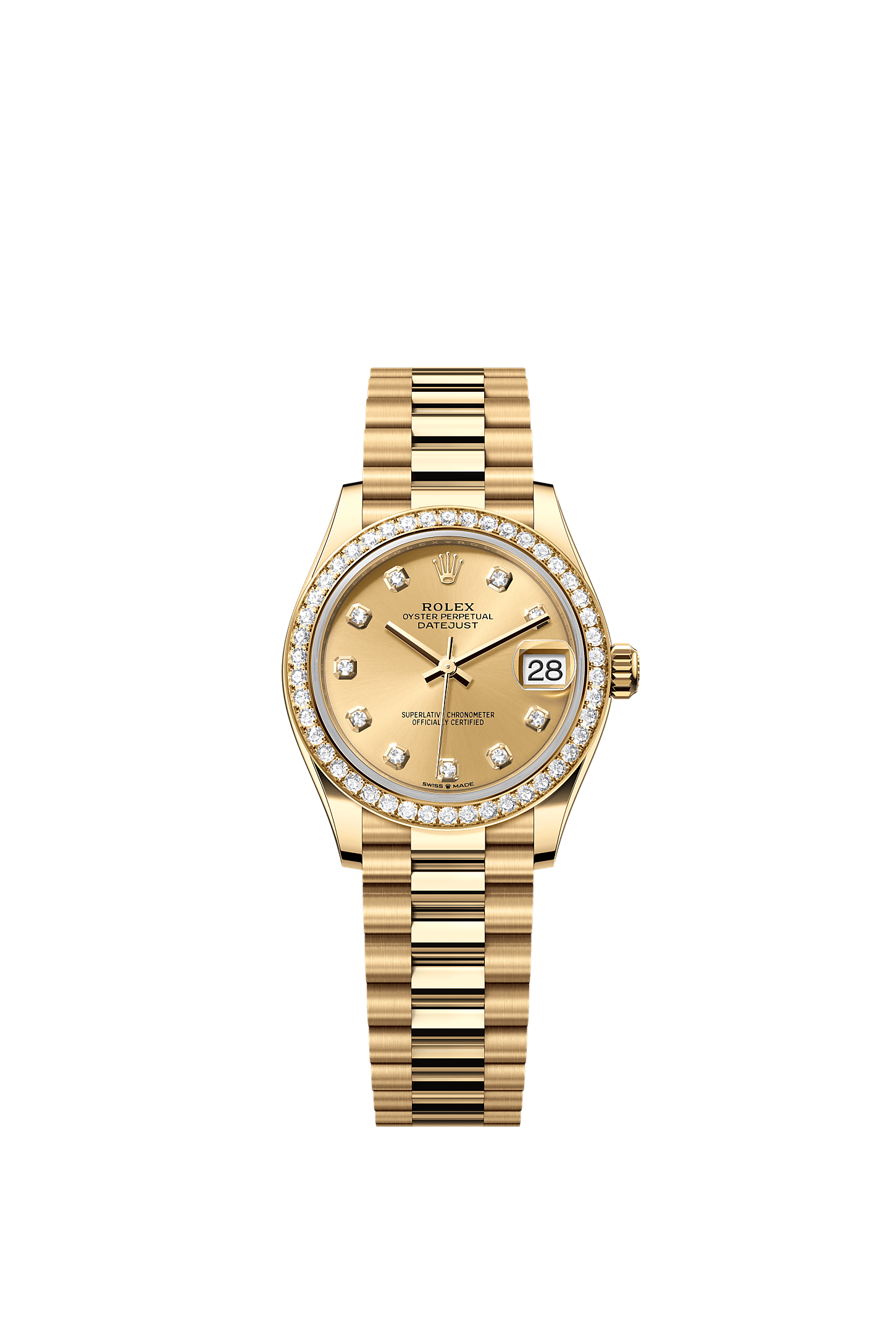 Datejust 31 Oyster Chronometer Watch 31mm 18ct Yellow Gold Diamond-Set Bezel Champagne Dial