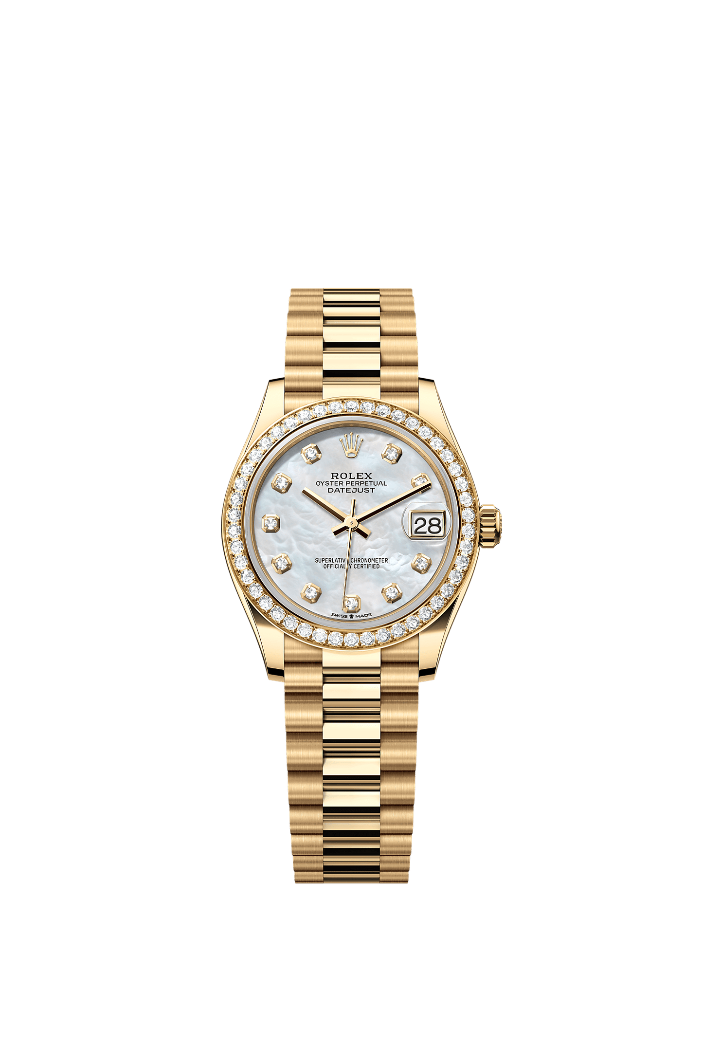 Datejust 31 Oyster Chronometer Watch 31mm 18ct Yellow Gold White Mother-Of-Pearl Diamond Dial