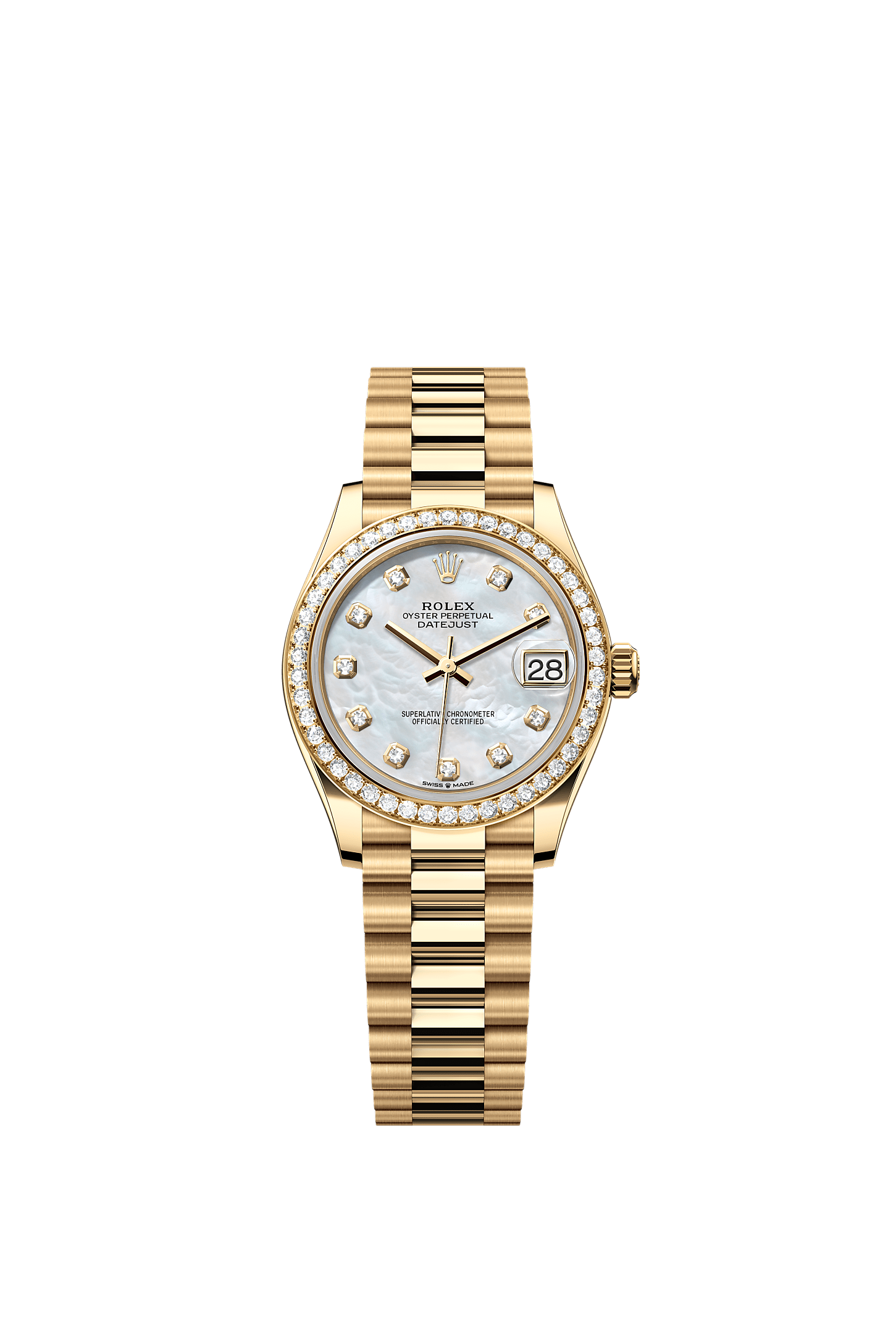 Datejust 31 Oyster Chronometer Watch 31mm 18ct Yellow Gold White Mother-Of-Pearl Diamond Dial