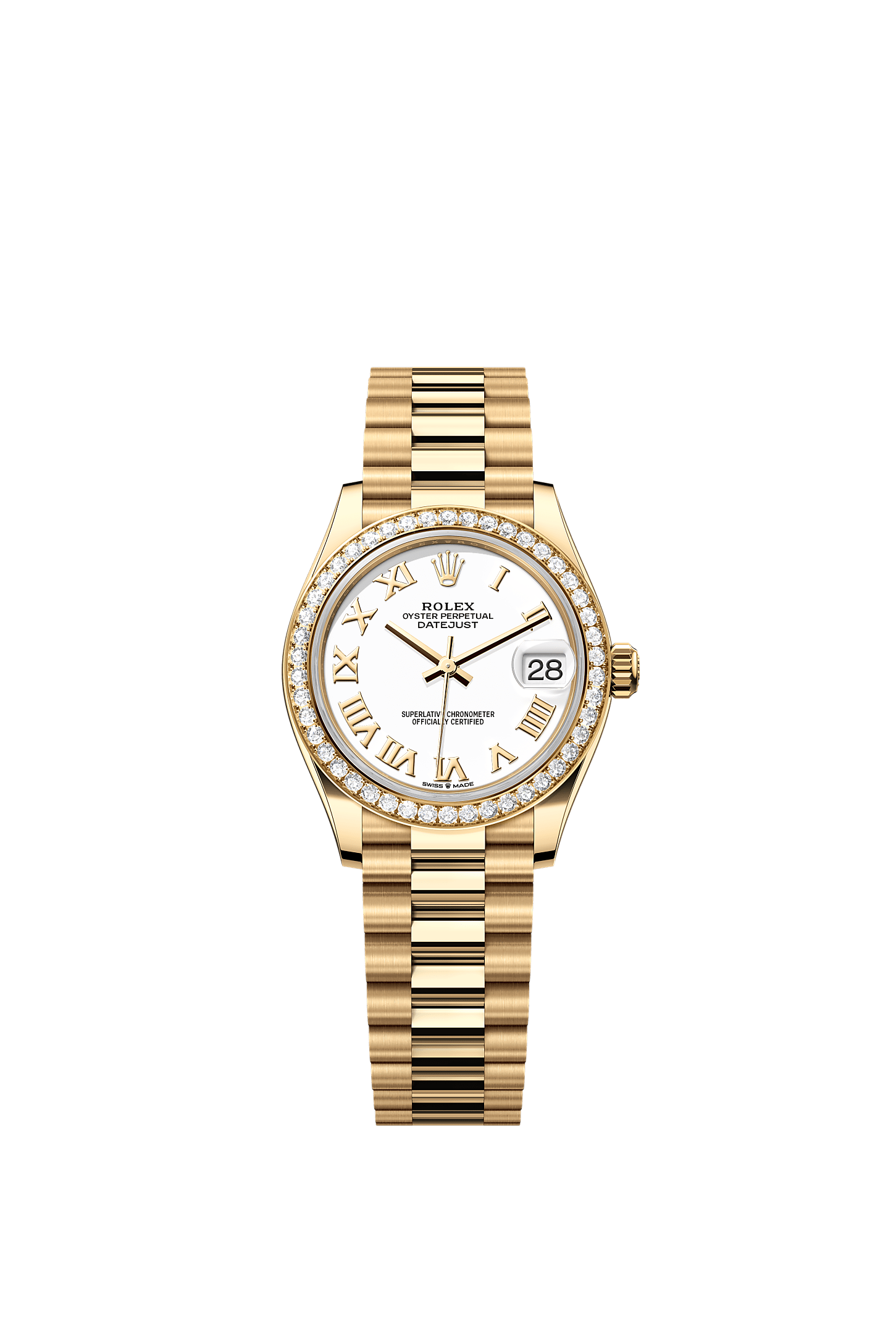 Datejust 31 Oyster Chronometer Watch 31mm 18ct Yellow Gold White Diamond Dial
