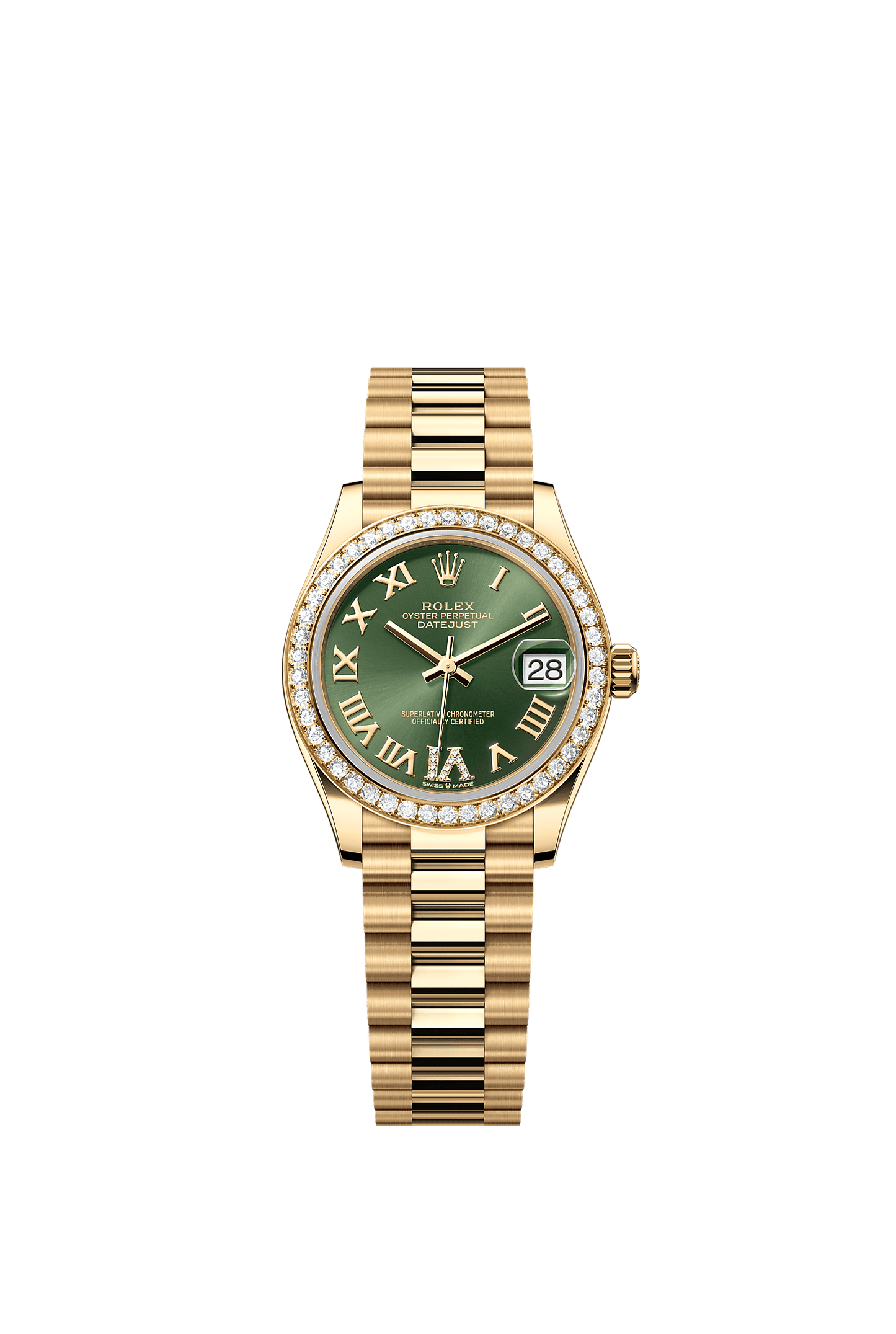 Datejust 31 Oyster Chronometer Watch 31mm 18ct Yellow Gold Diamond-Set Bezel Olive Green Diamond Dial