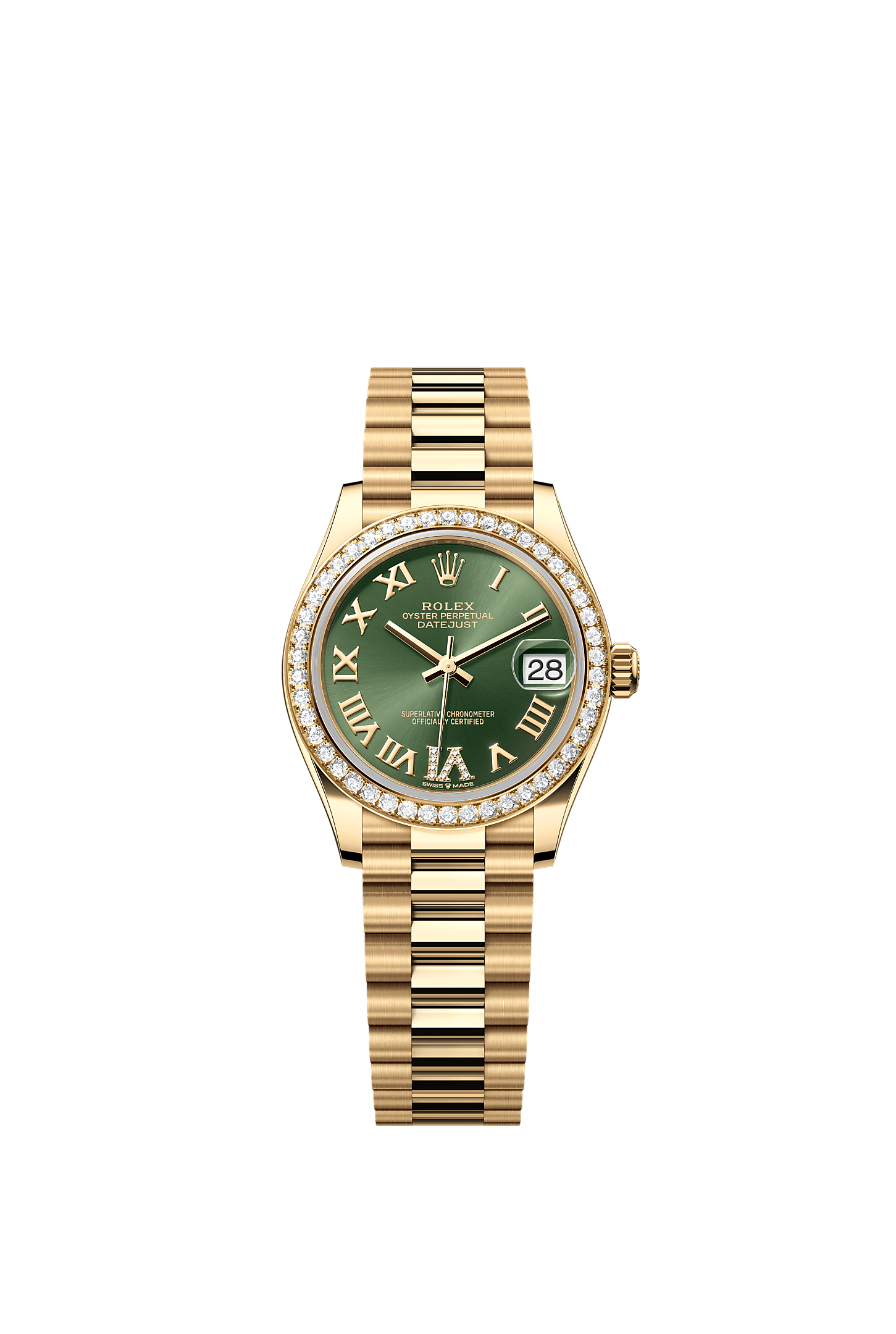 Datejust 31 Oyster Chronometer Watch 31mm 18ct Yellow Gold Diamond-Set Bezel Olive Green Diamond Dial