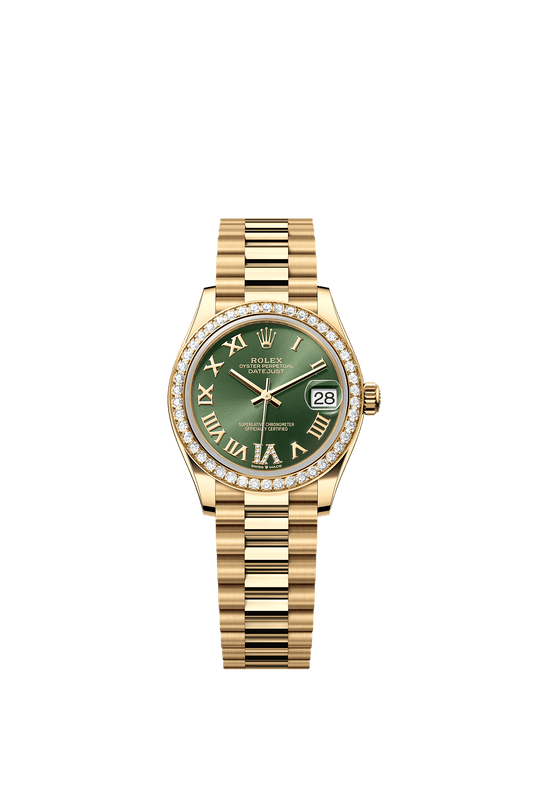Datejust 31 Oyster Chronometer Watch 31mm 18ct Yellow Gold Diamond-Set Bezel Olive Green Diamond Dial