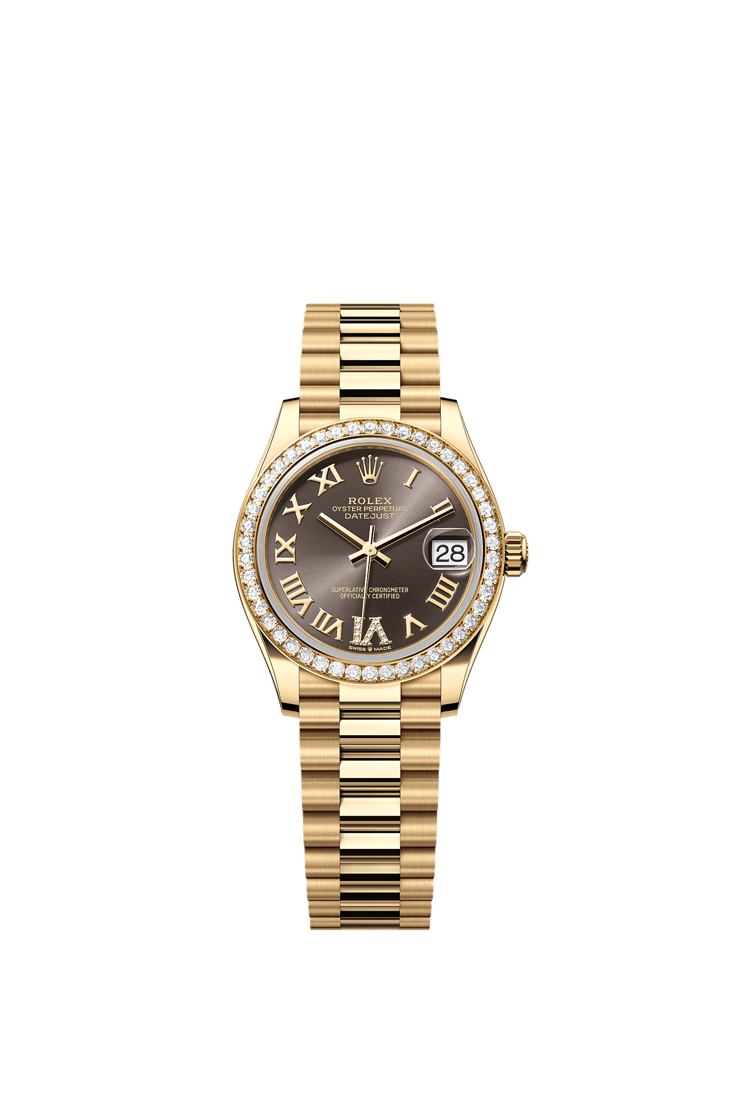 Datejust 31 Oyster Chronometer Watch 31mm 18ct Yellow Gold Dark Grey Diamond Dial President Bracelet