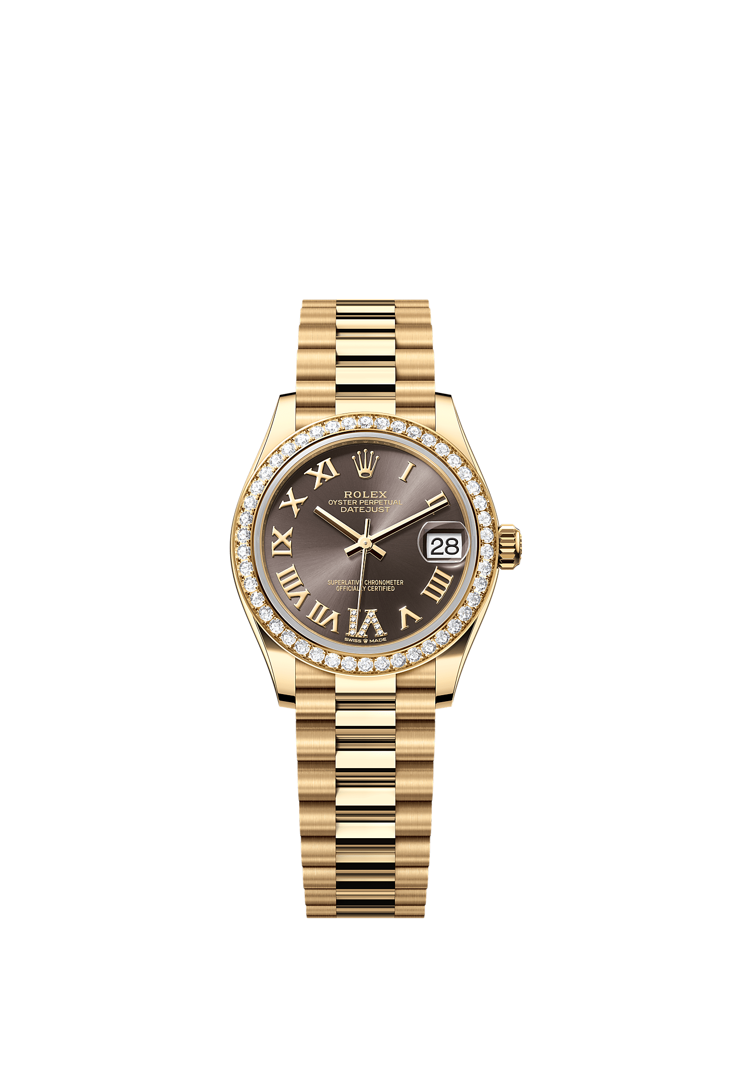 Datejust 31 Oyster Chronometer Watch 31mm 18ct Yellow Gold Dark Grey Diamond Dial President Bracelet